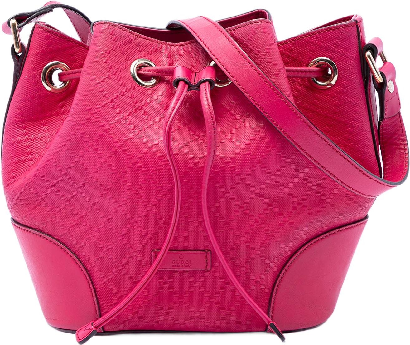 Gucci Diamante Leather Bright Bucket Bag, från Luxclusif, i färgen rosa.
