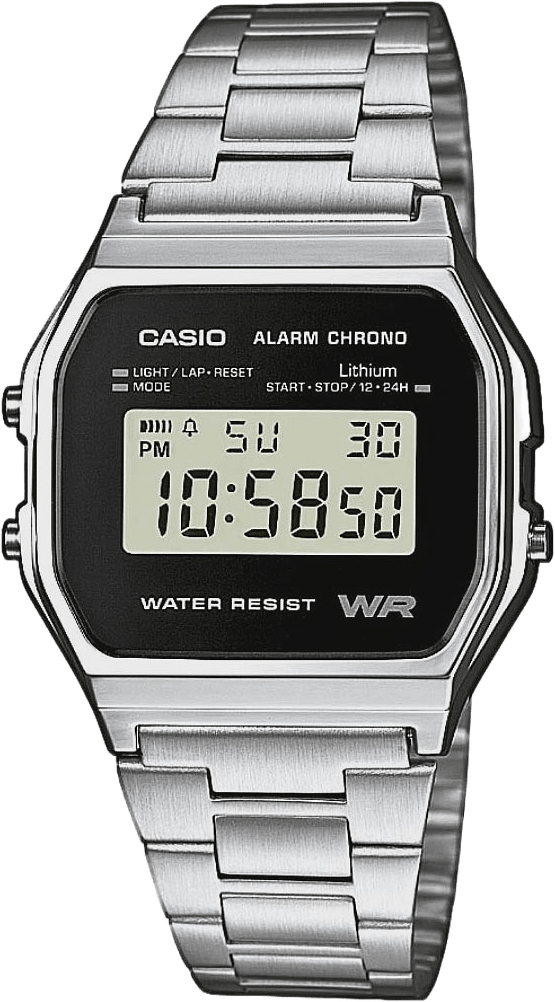 Casio Vintage Svart/silver, Stållänk - A158wea-1ef, från Casio, i färgen 1.