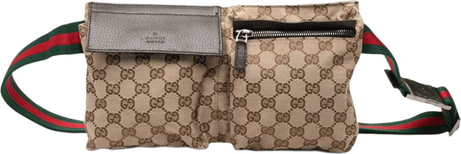 Gucci Gg Canvas Web Double Pocket Belt Bag, från Luxclusif, i färgen beige.