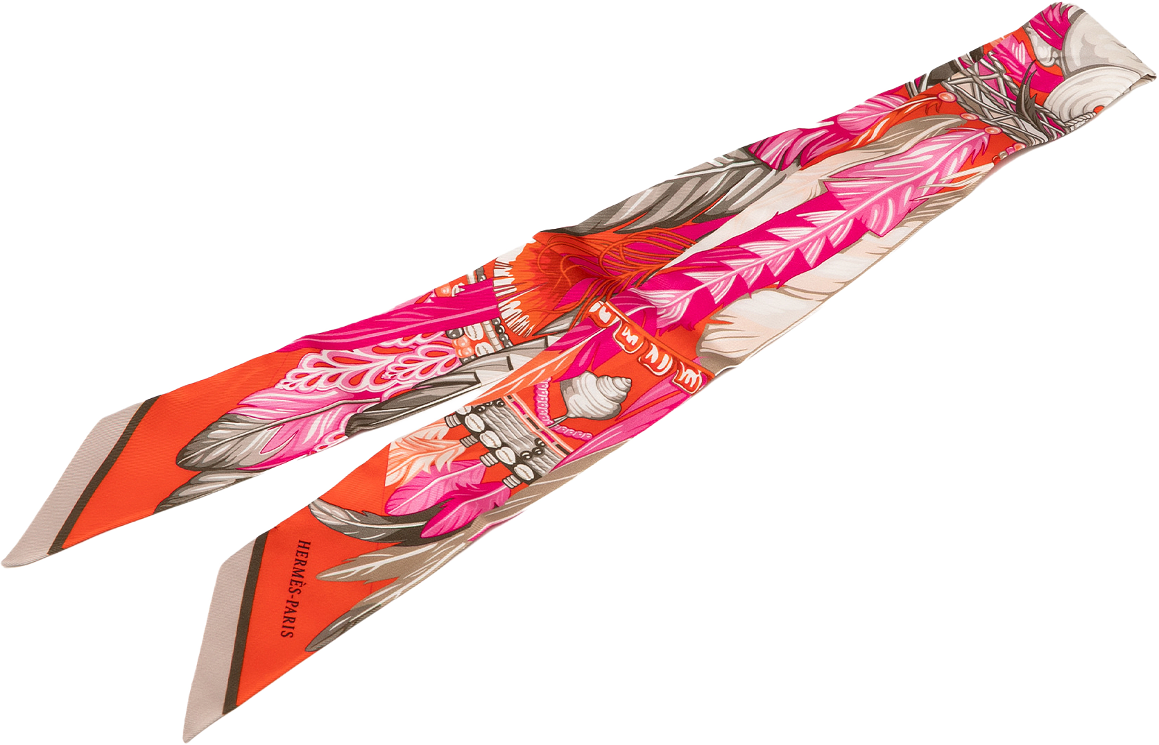 Hermès La Danse Pacifique Silk Twilly Scarf, från Luxclusif, i färgen red.