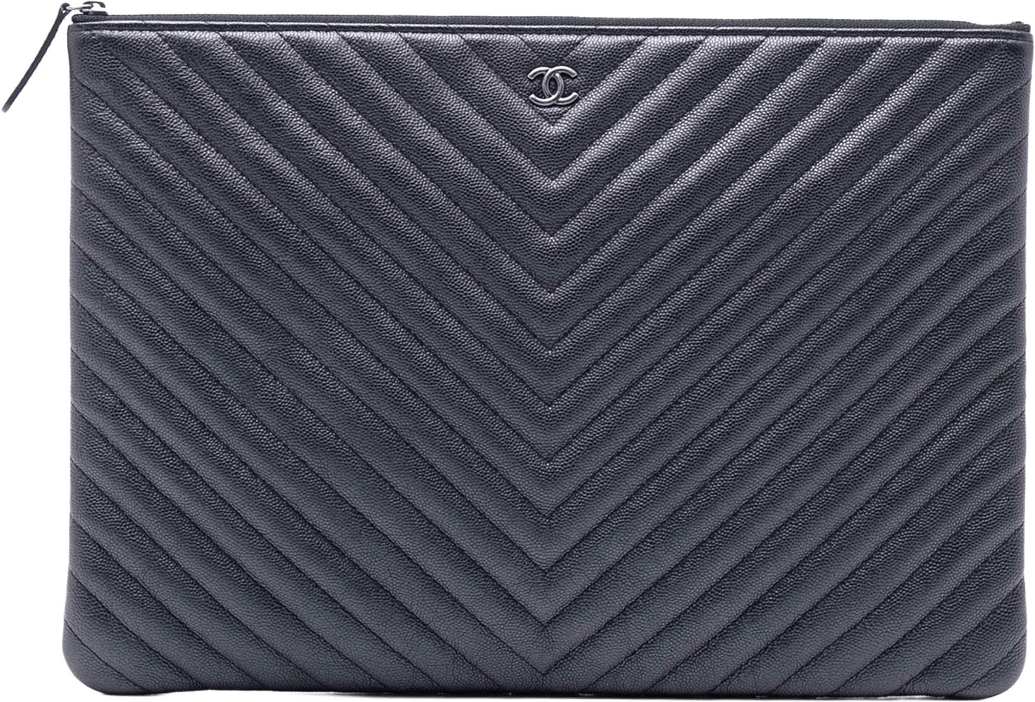 Chanel Large Cc Chevron Iridescent Caviar O Case Clutch, från Luxclusif, i färgen plum.