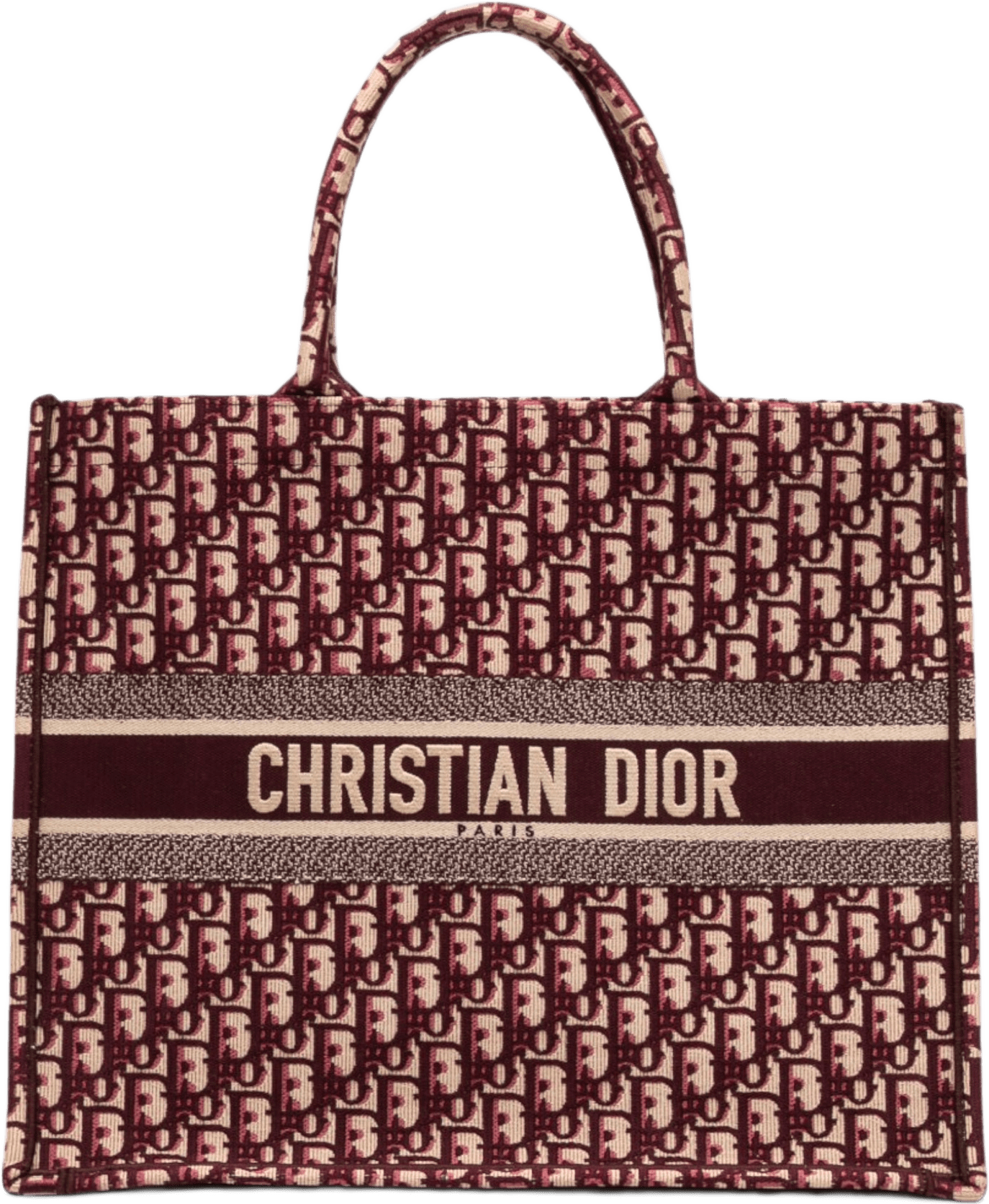 Dior Large Oblique Embroidered Canvas Book Tote, från Luxclusif, i färgen röd.