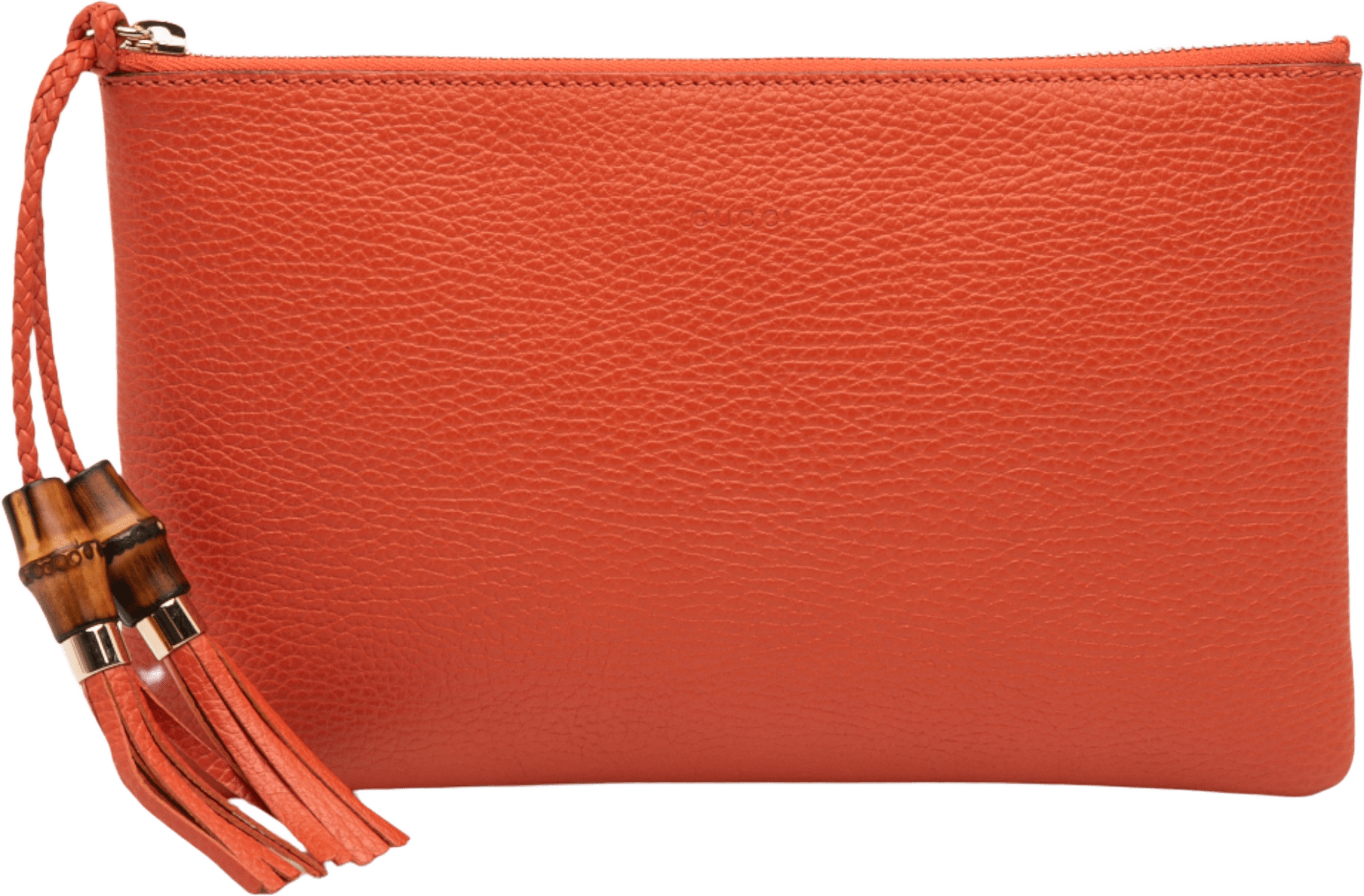 Gucci Calfskin Bamboo Clutch, från Luxclusif, i färgen orange.