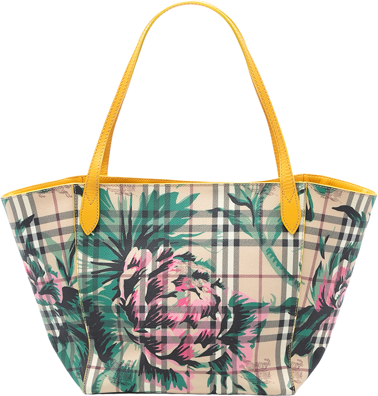 Burberry Small Haymarket Check Floral Print Coated Canvas Canterbury Tote, från Luxclusif, i färgen beige.