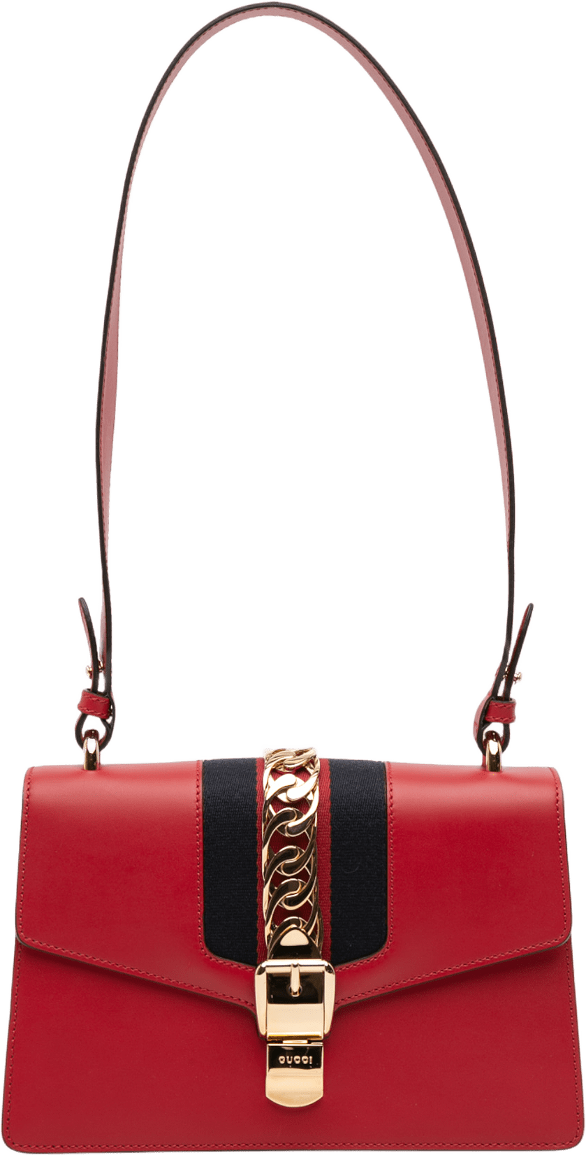 Gucci Small Leather Sylvie Web Satchel, från Luxclusif, i färgen red.