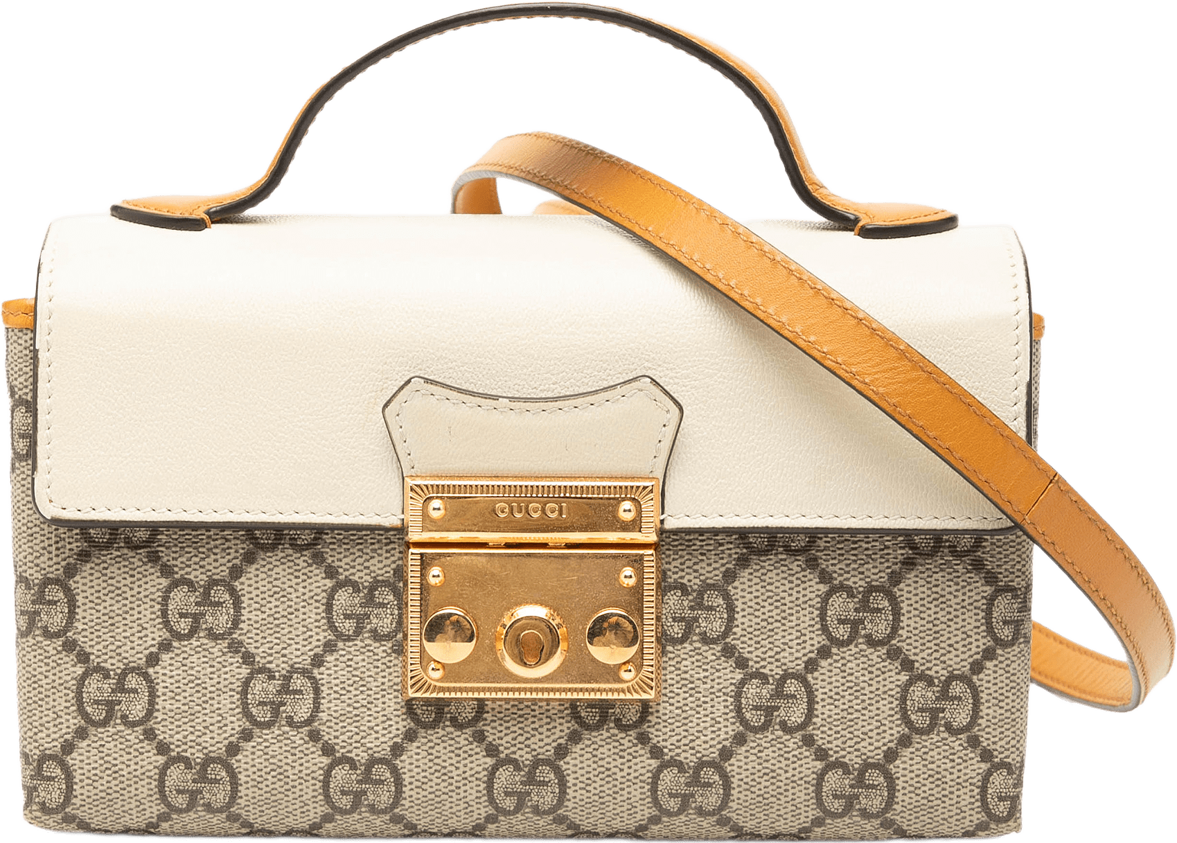 Gucci Mini Gg Supreme Padlock Satchel, från Luxclusif, i färgen beige.