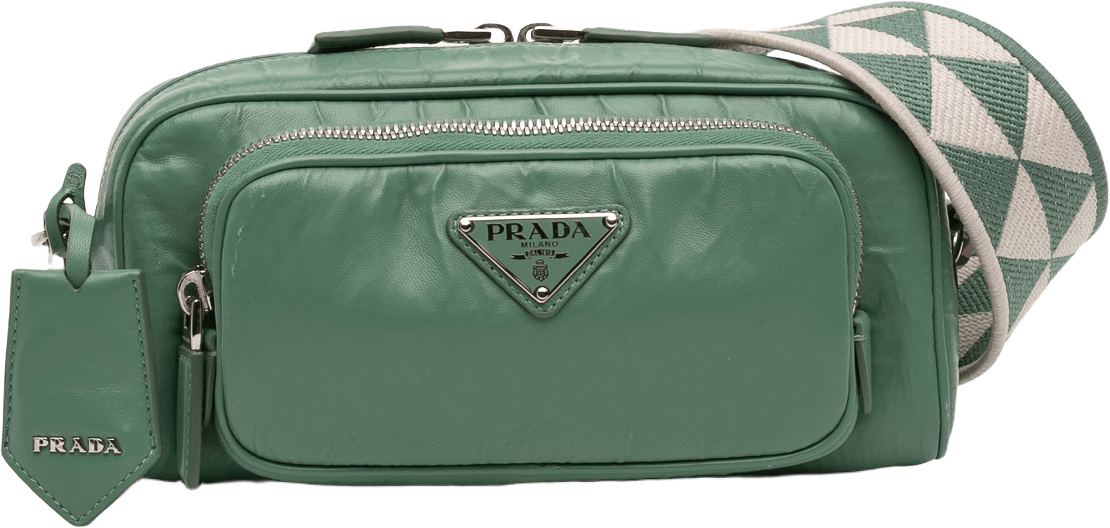 Prada Nappa Antique Multi Pocket Crossbody, från Luxclusif, i färgen light green.