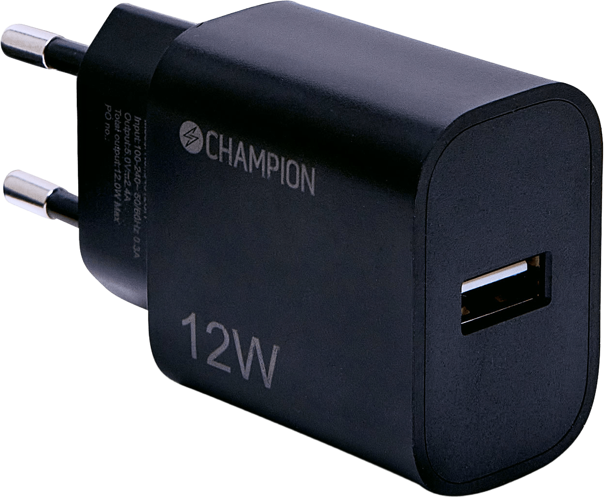 Laddare 12w, från Champion Nordic, i färgen svart.