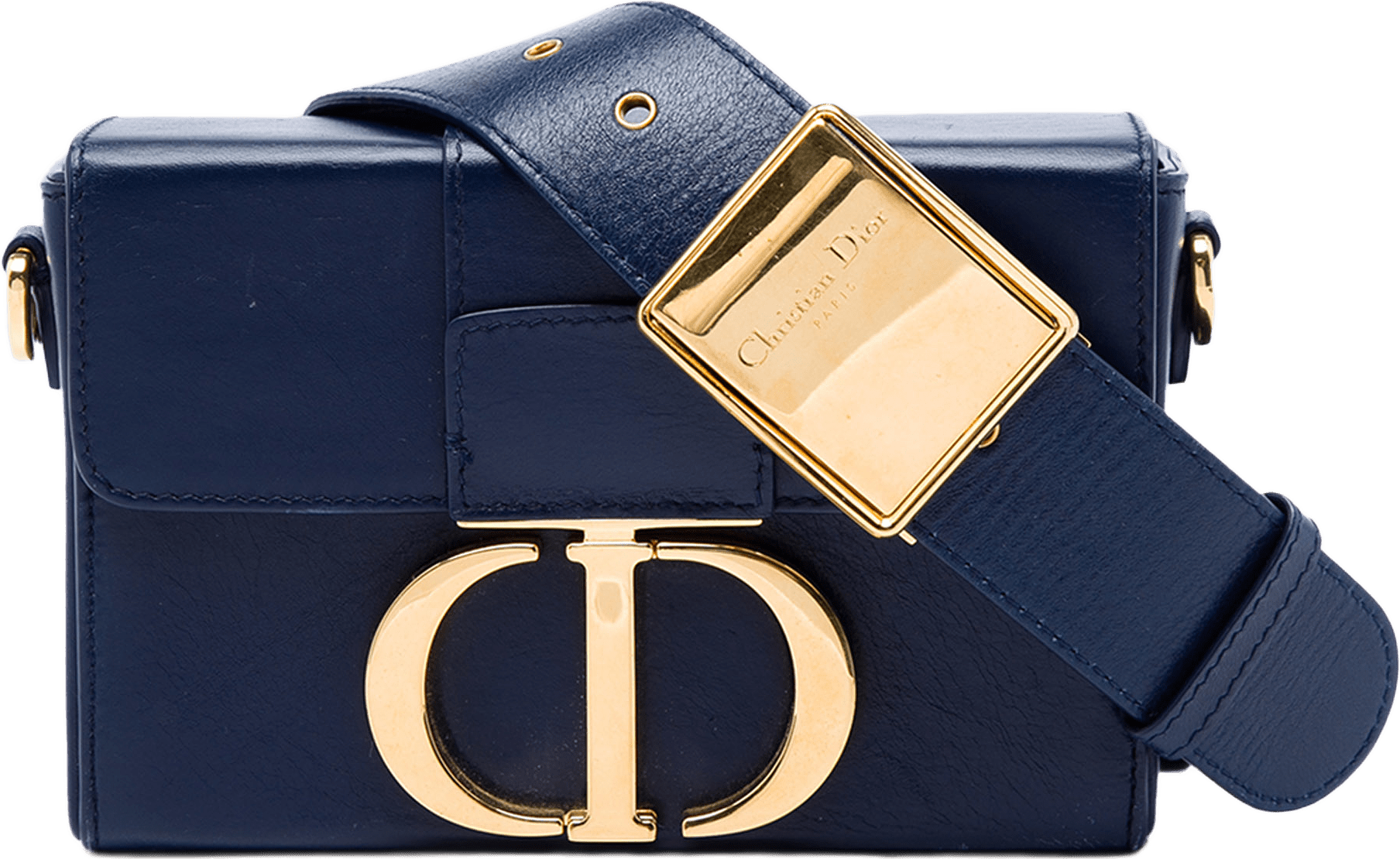 Dior Leather 30 Montaigne Box Bag, från Luxclusif, i färgen blå.