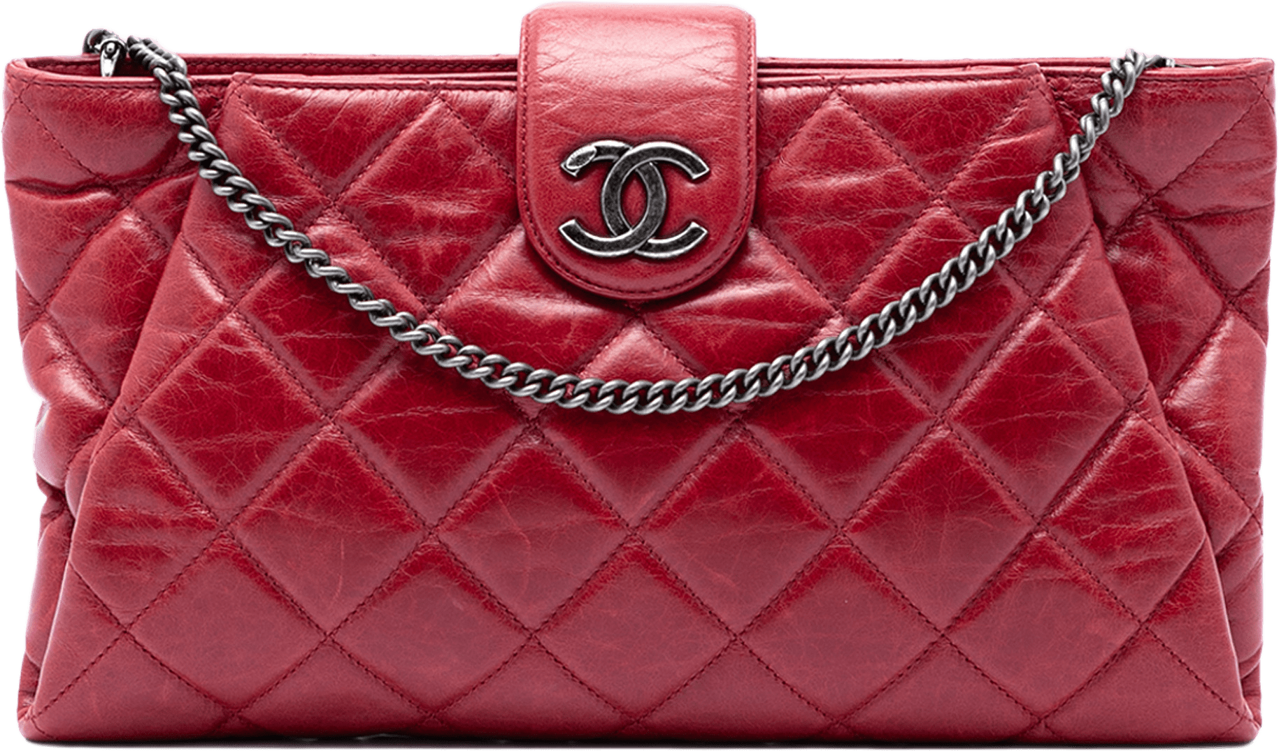 Chanel Quilted Glazed Calfskin Coco Pleats Chain Clutch, från Luxclusif, i färgen röd.