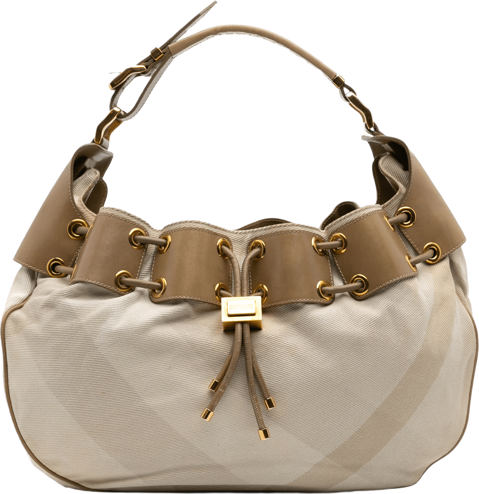 Burberry Small Leather And Mega Nova Check Canvas Warrior Hobo