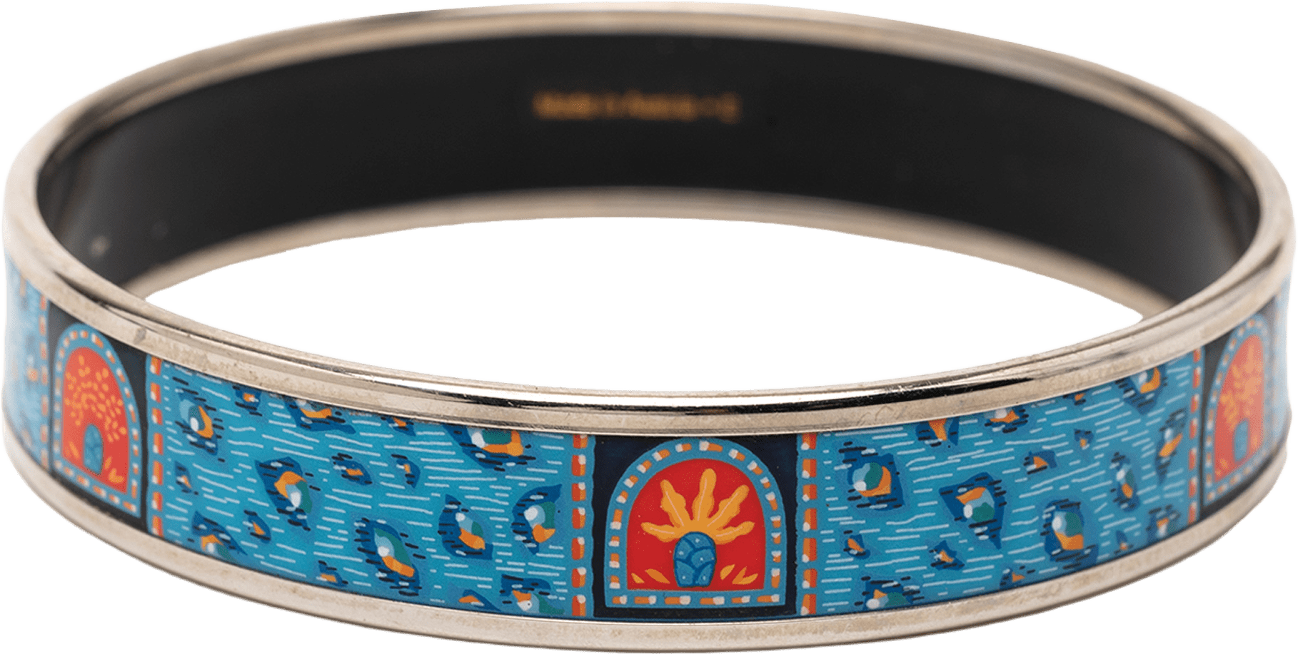 Hermès Wide Printed Enamel Bangle 65, från Luxclusif, i färgen blue.