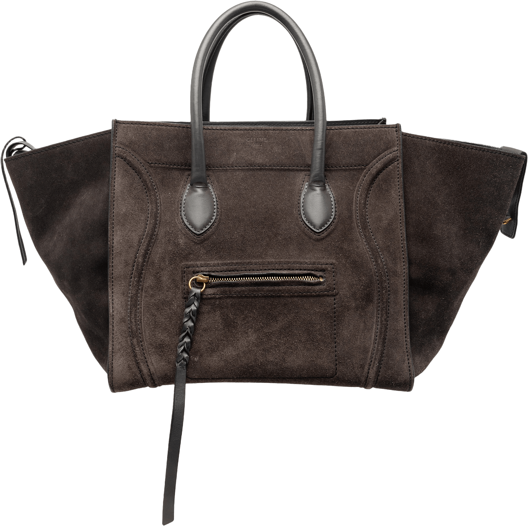 Celine Medium Suede Phantom Luggage Tote, från Luxclusif, i färgen dark brown.