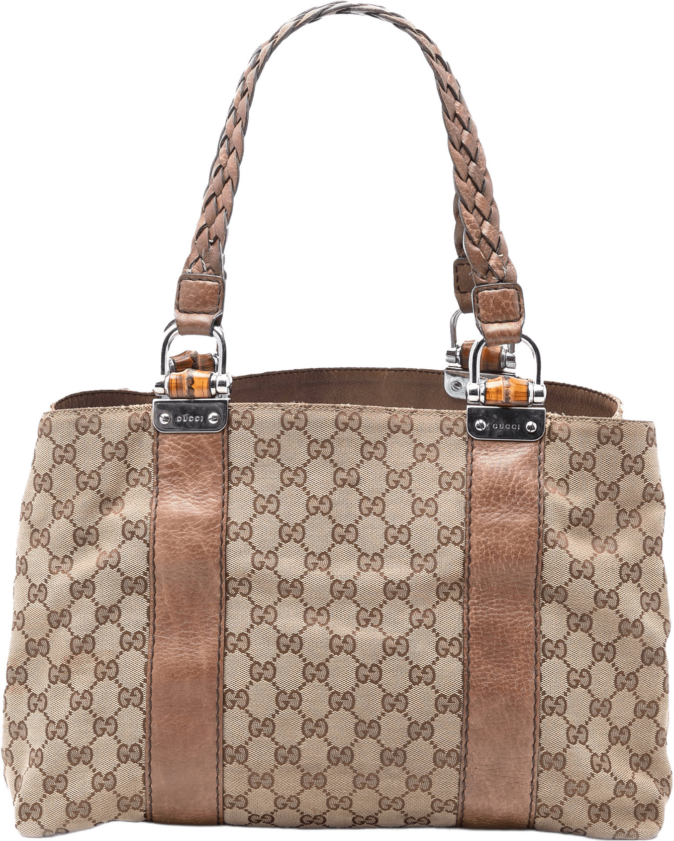 Gucci Medium Gg Canvas Bamboo Libeccio Tote, från Luxclusif, i färgen beige.