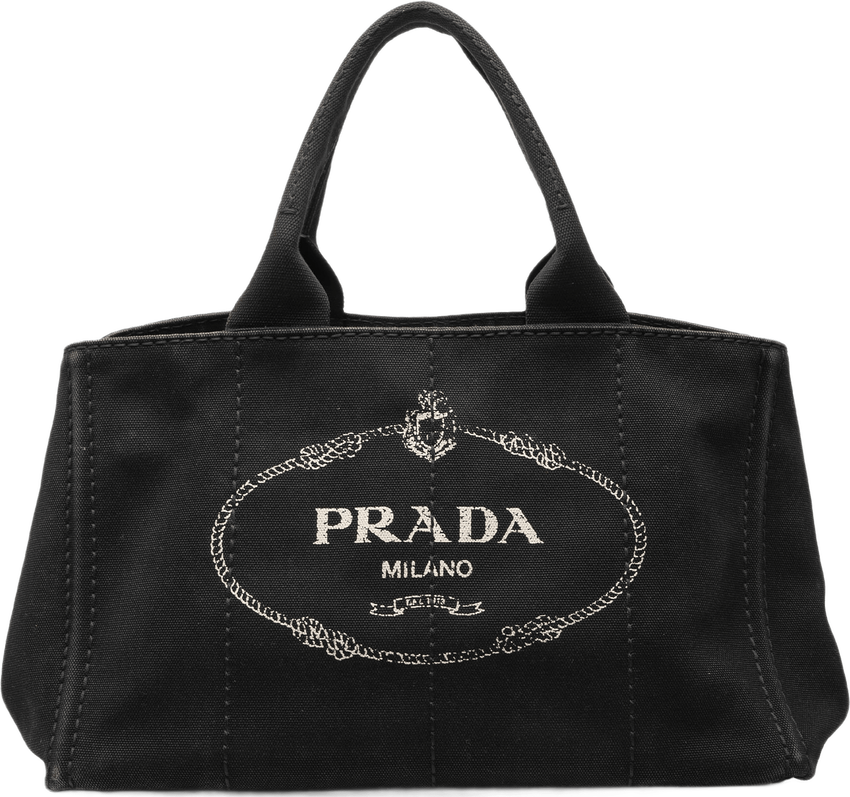 Prada Canvas Canapa Logo Satchel, från Luxclusif, i färgen black.