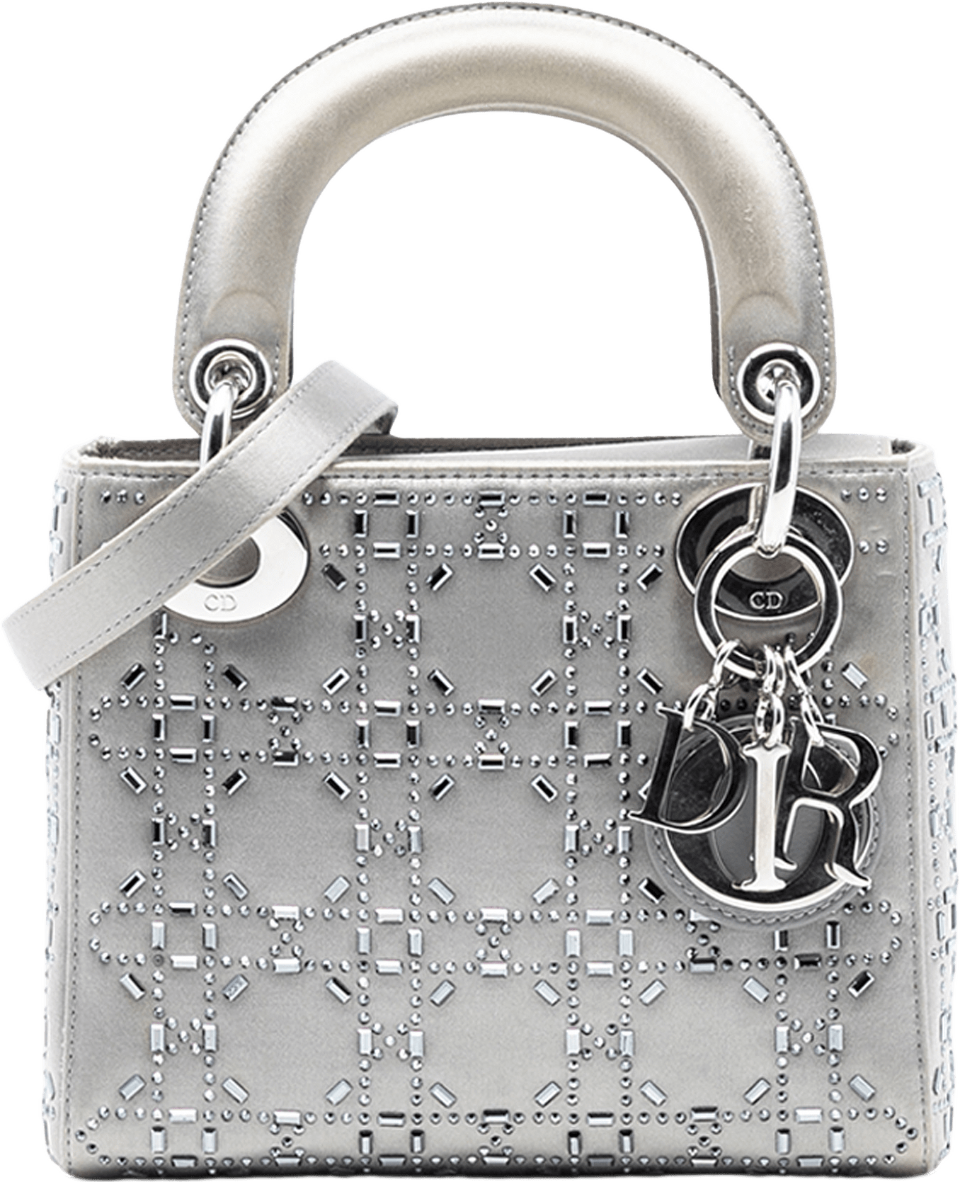 Dior Mini Satin Cannage Strass Crystal Embellished Lady Dior, från Luxclusif, i färgen gray.