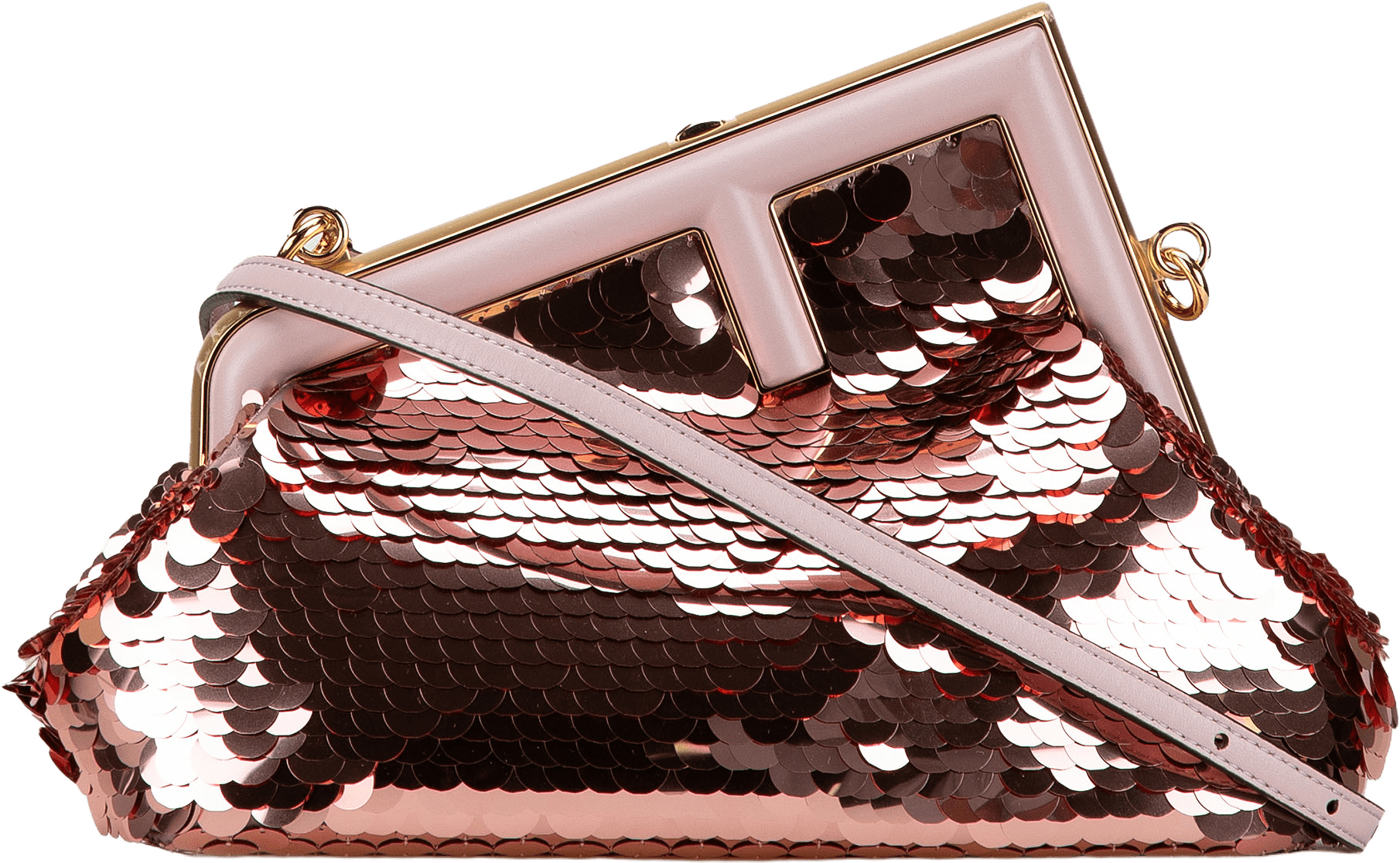 Fendi Small First Sequin Bag, från Luxclusif, i färgen pink.