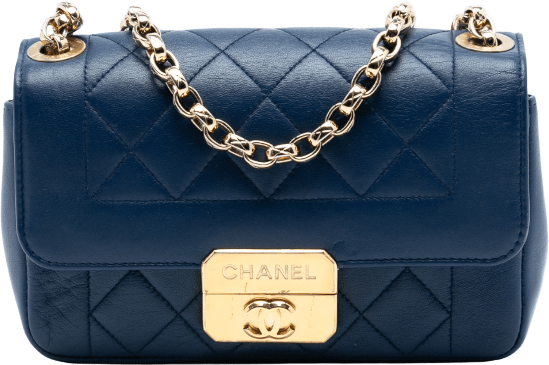 Chanel Mini Quilted Lambskin Chic With Me Flap, från Luxclusif, i färgen blue.