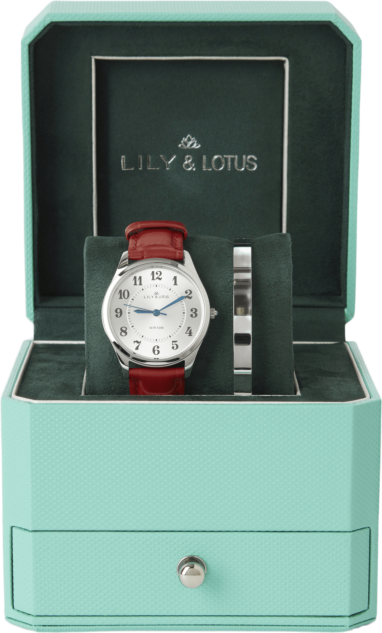 Klocka med läderarmband CM-220910, från Lily & Lotus, i färgen Red.