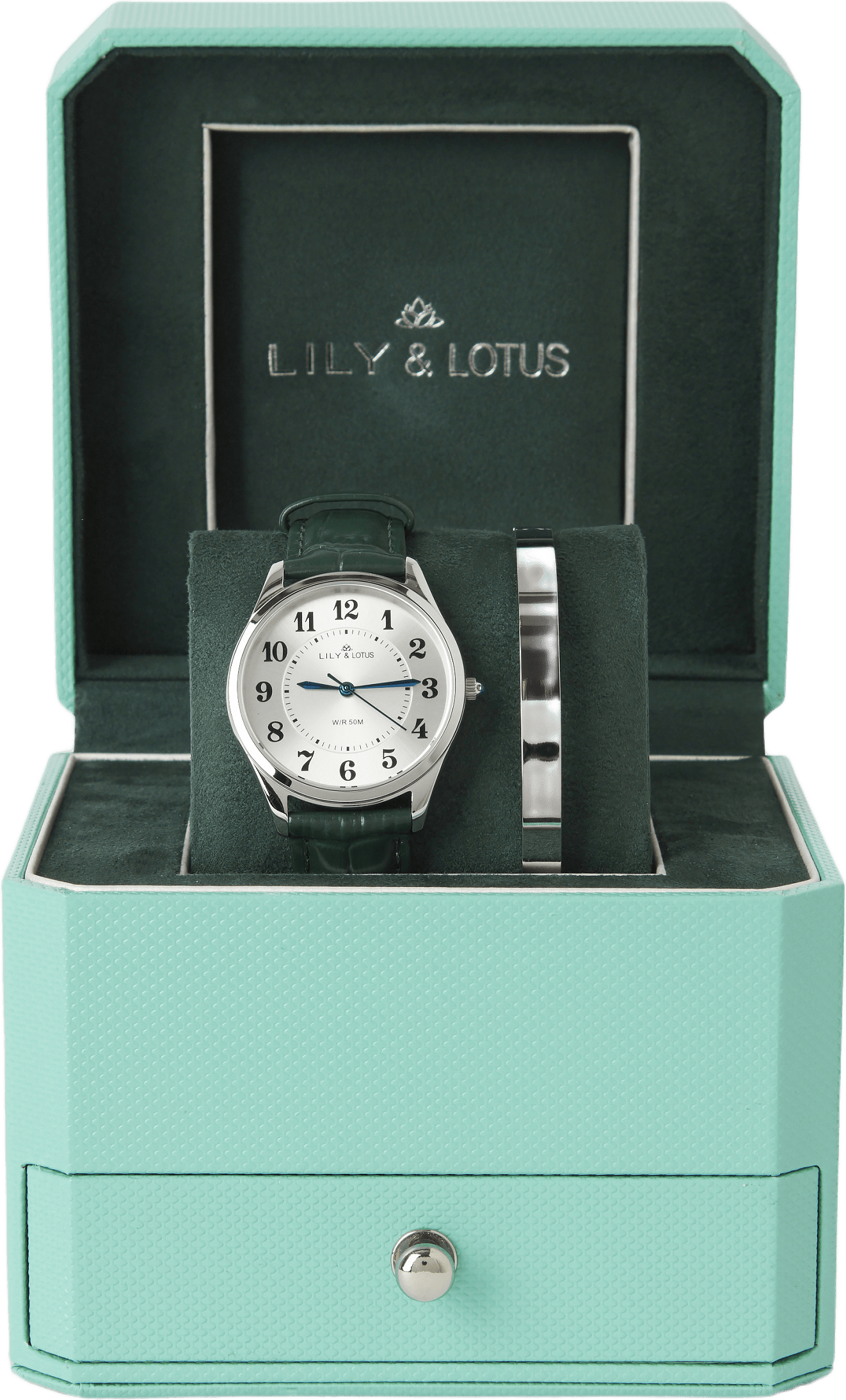 Klocka med läderarmband CM-220910, från Lily & Lotus, i färgen Green.