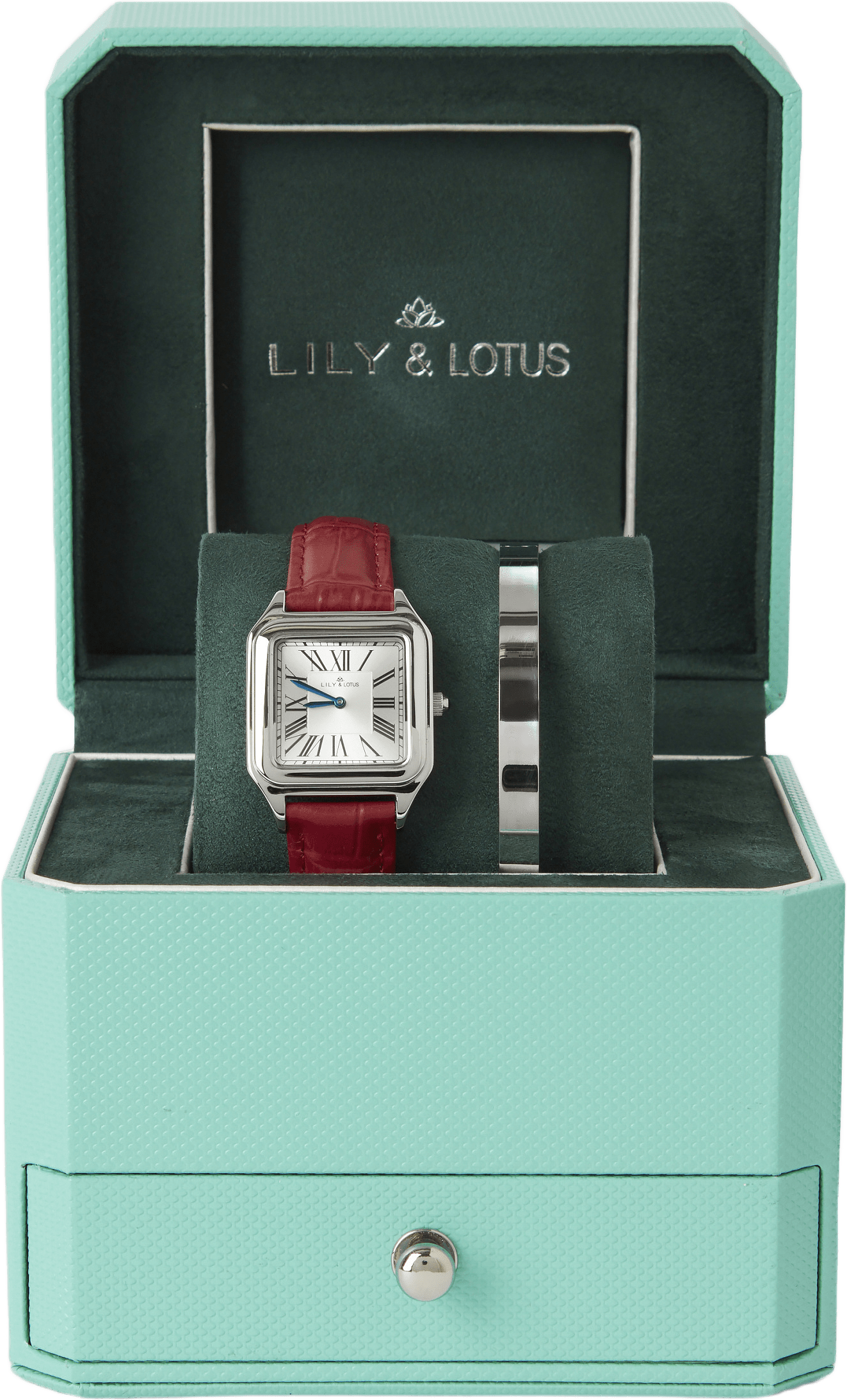 Klocka med läderarmband CM-220907, från Lily & Lotus, i färgen Red.