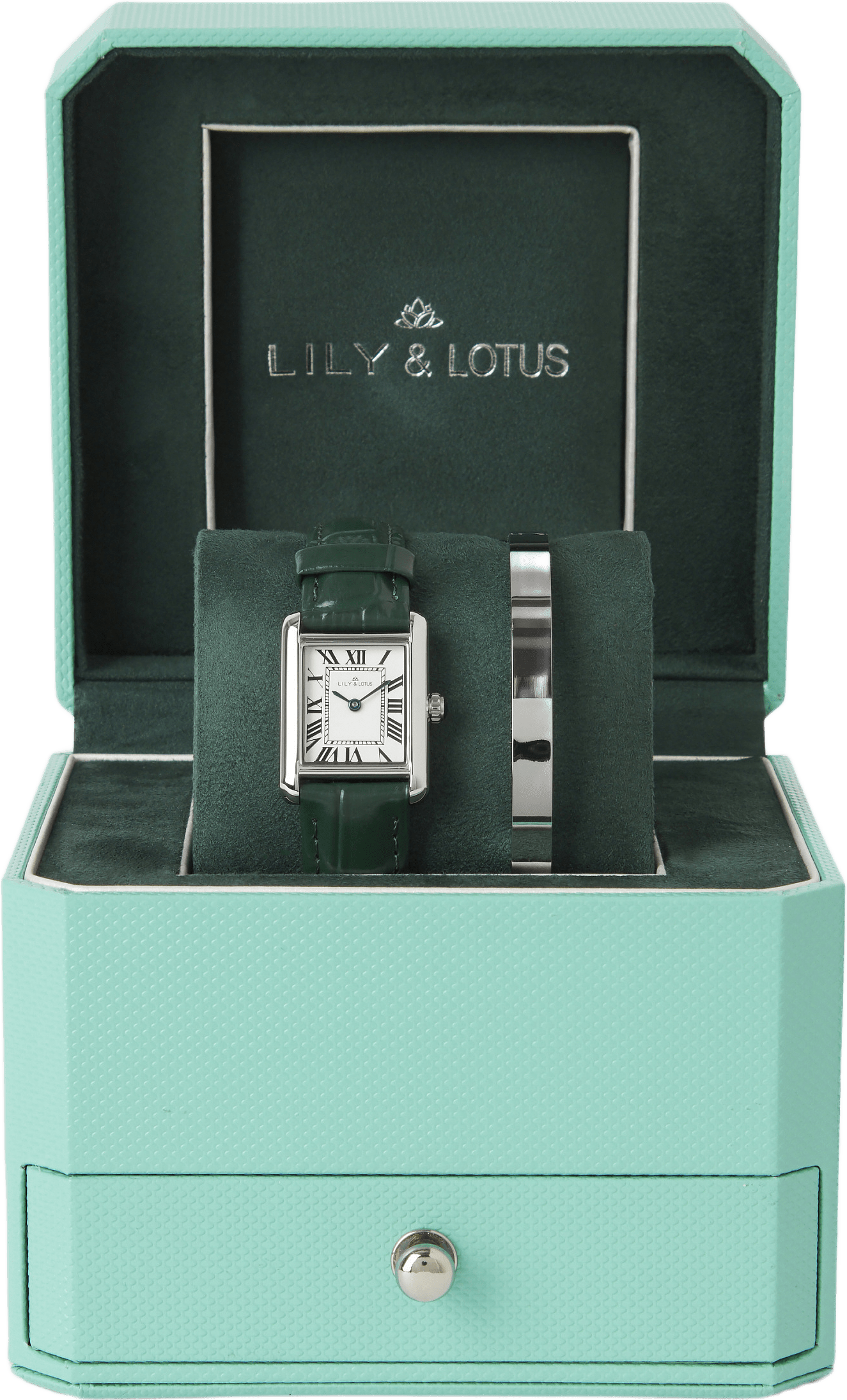 Klocka med läderarmband CM-220920, från Lily & Lotus, i färgen Green.