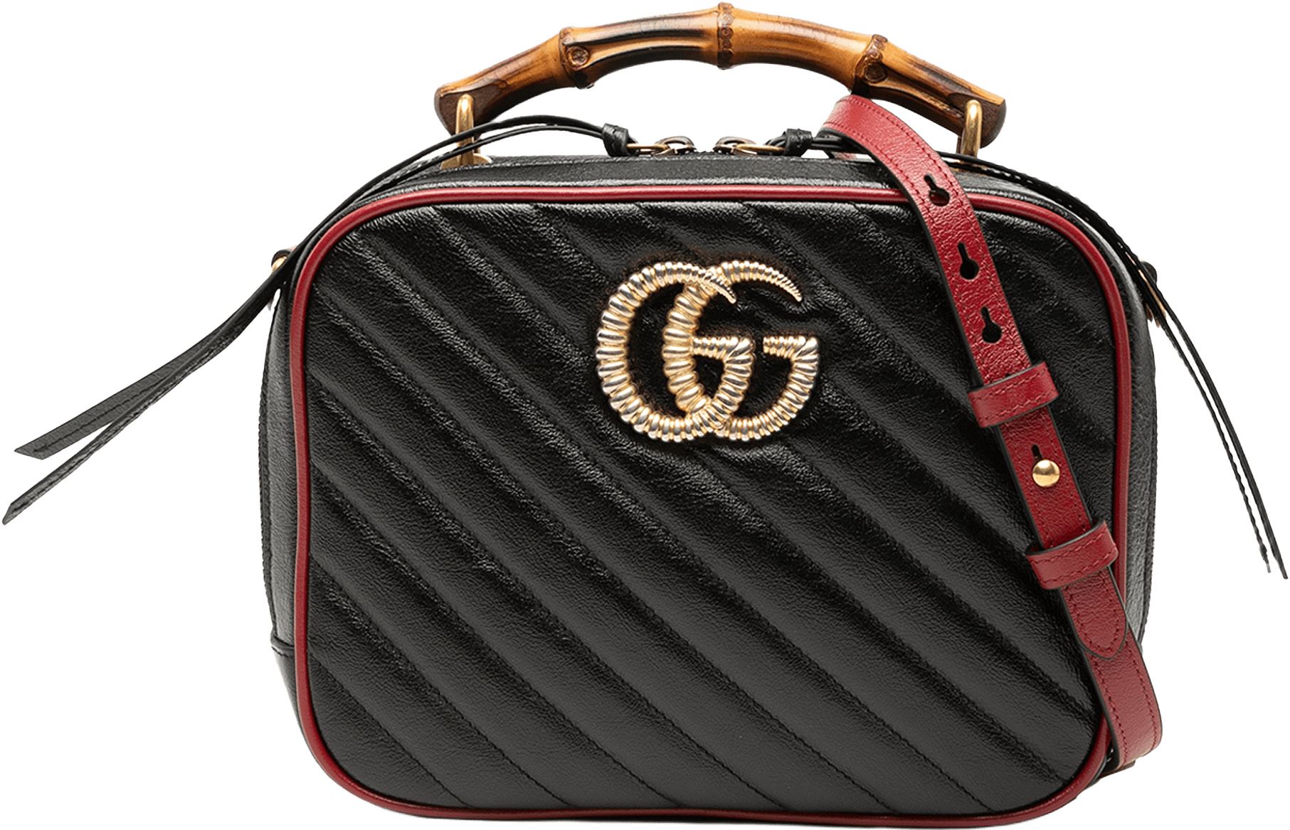 Gucci Small Gg Marmont Matelasse Diagonal Leather Torchon Bamboo Satchel, från Luxclusif, i färgen black.