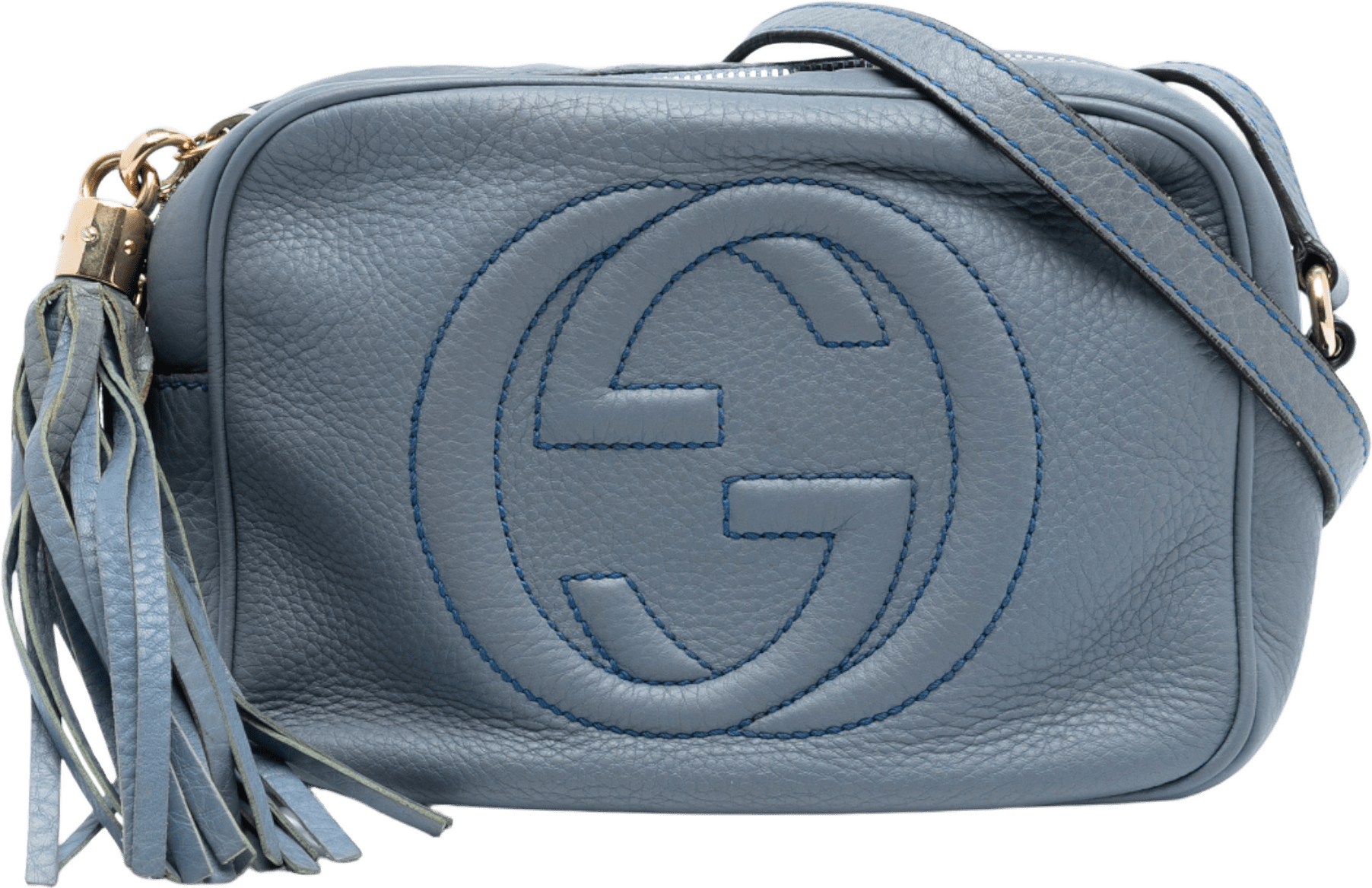 Gucci Leather Soho Disco Crossbody, från Luxclusif, i färgen light blue.