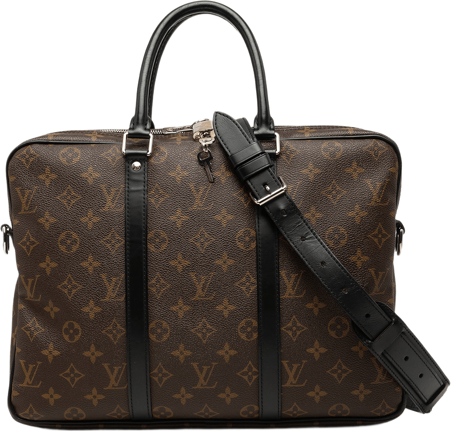 Louis Vuitton Monogram Macassar Porte Documents Voyage, från Luxclusif, i färgen svart.
