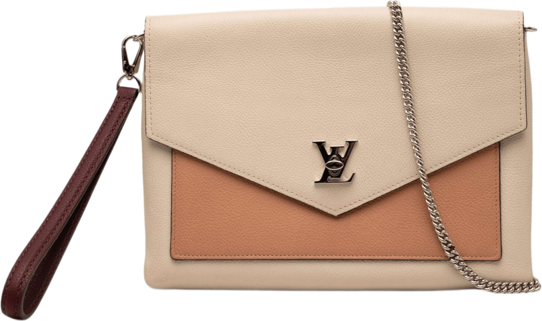 Louis Vuitton Bicolor Leather Mylockme Chain Pochette, från Luxclusif, i färgen beige.