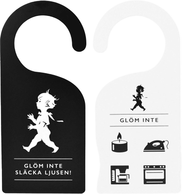 Dörrhängare Kom ihåg att släcka ljusen, från Solstickan Design, i färgen Svart/Vit.