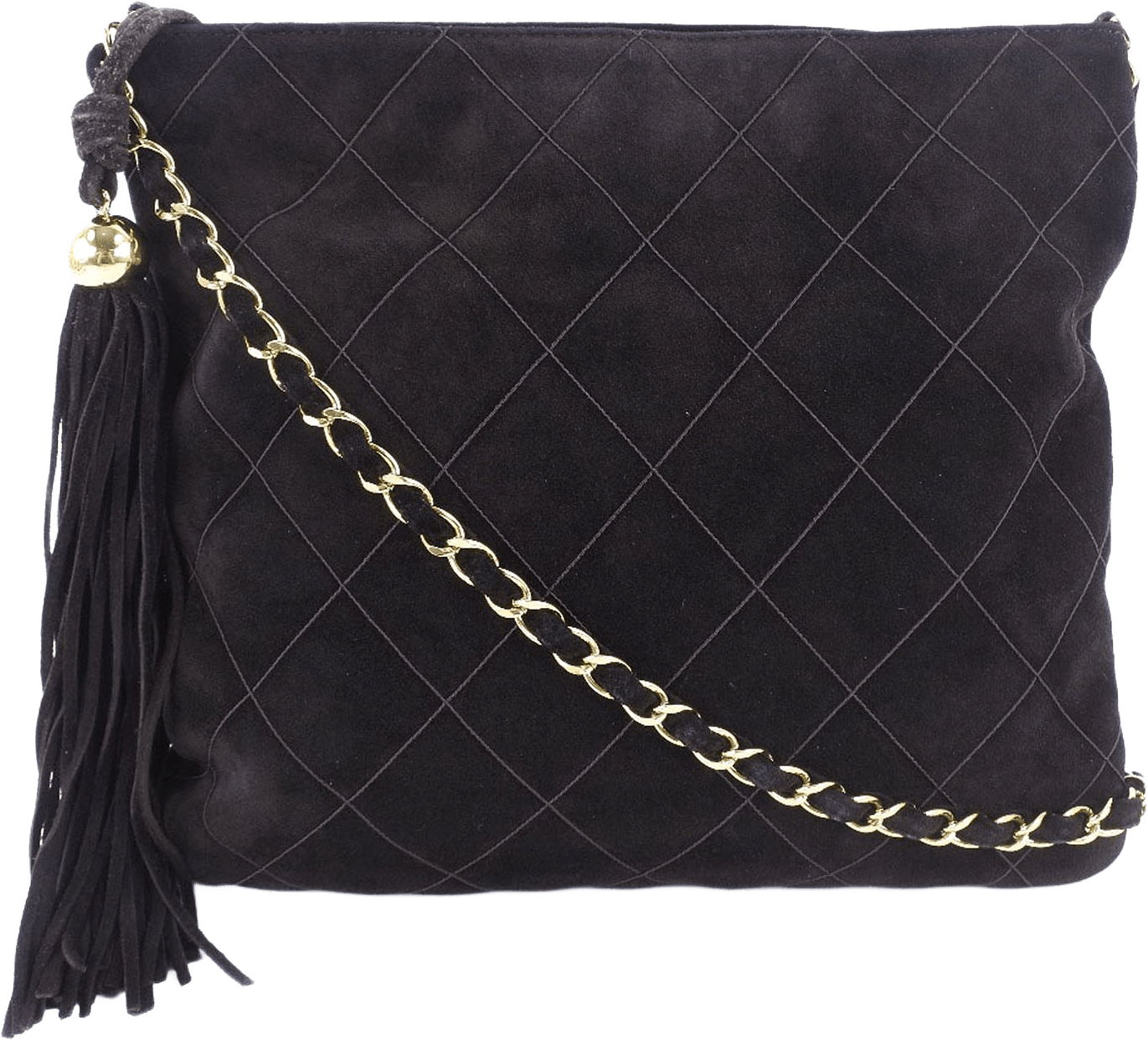 Chanel Quilted Suede Tassel Crossbody, från Luxclusif, i färgen dark brown.