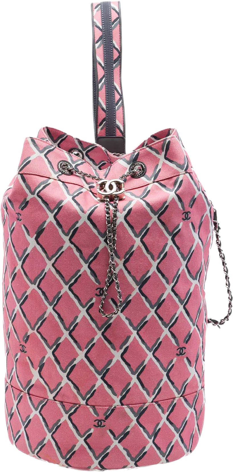 Chanel Printed Canvas Coco Beach Drawstring Sling Bag, från Luxclusif, i färgen rosa.