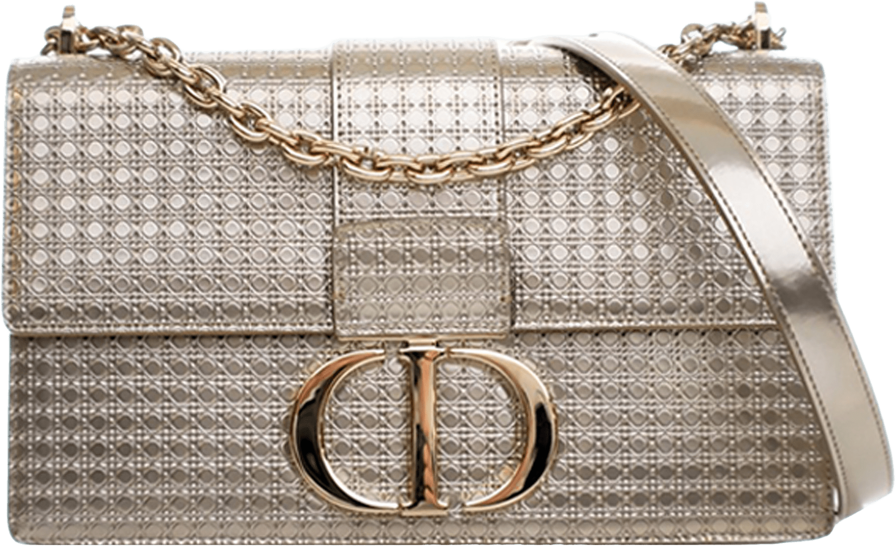 Dior Metallic Calfskin Microcannage 30 Montaigne Chain Flap, från Luxclusif, i färgen gold.