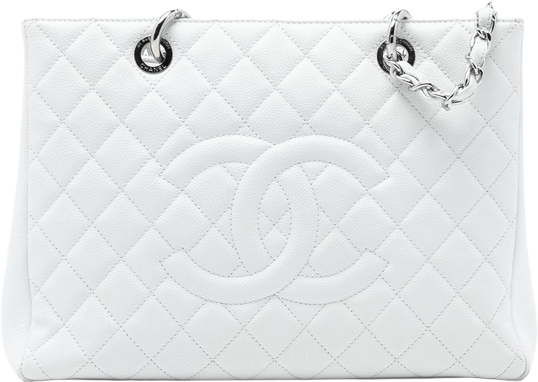 Chanel Caviar Grand Shopping Tote, från Luxclusif, i färgen white.
