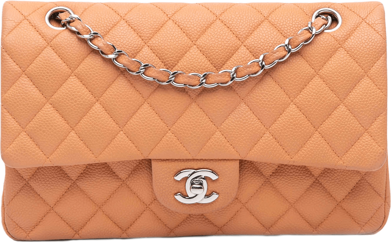 Chanel Medium Classic Caviar Double Flap, från Luxclusif, i färgen peach.