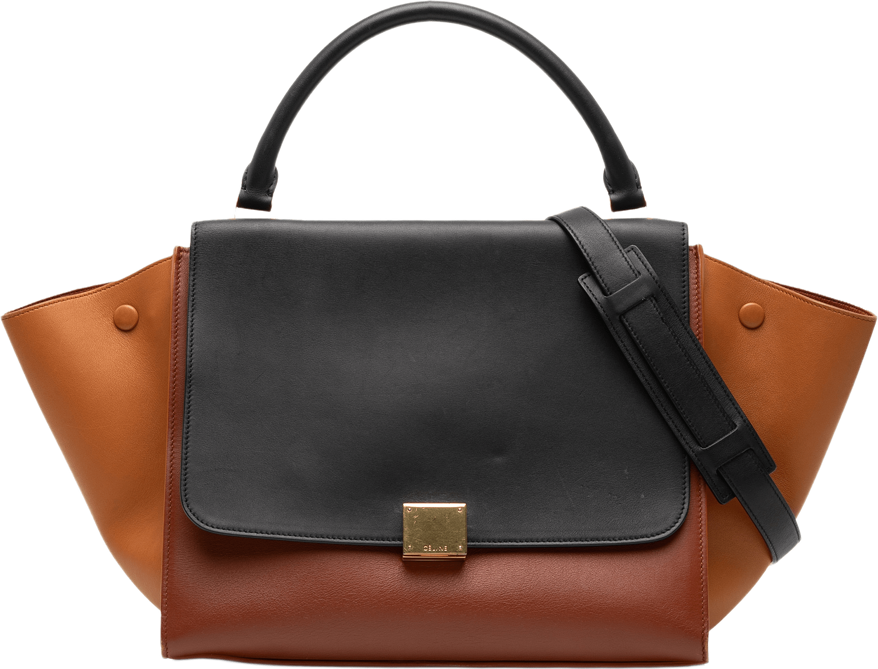 Celine Medium Tricolor Leather Trapeze Satchel, från Luxclusif, i färgen brown.