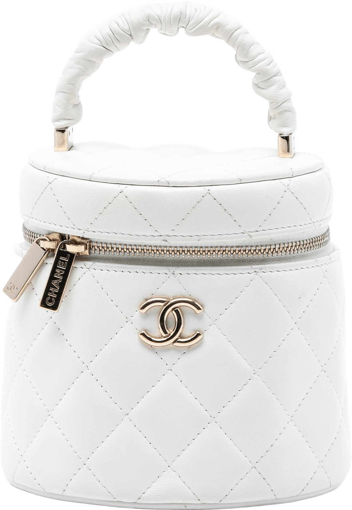 Chanel Quilted Lambskin Ruched Handle Vanity Case, från Luxclusif, i färgen white.