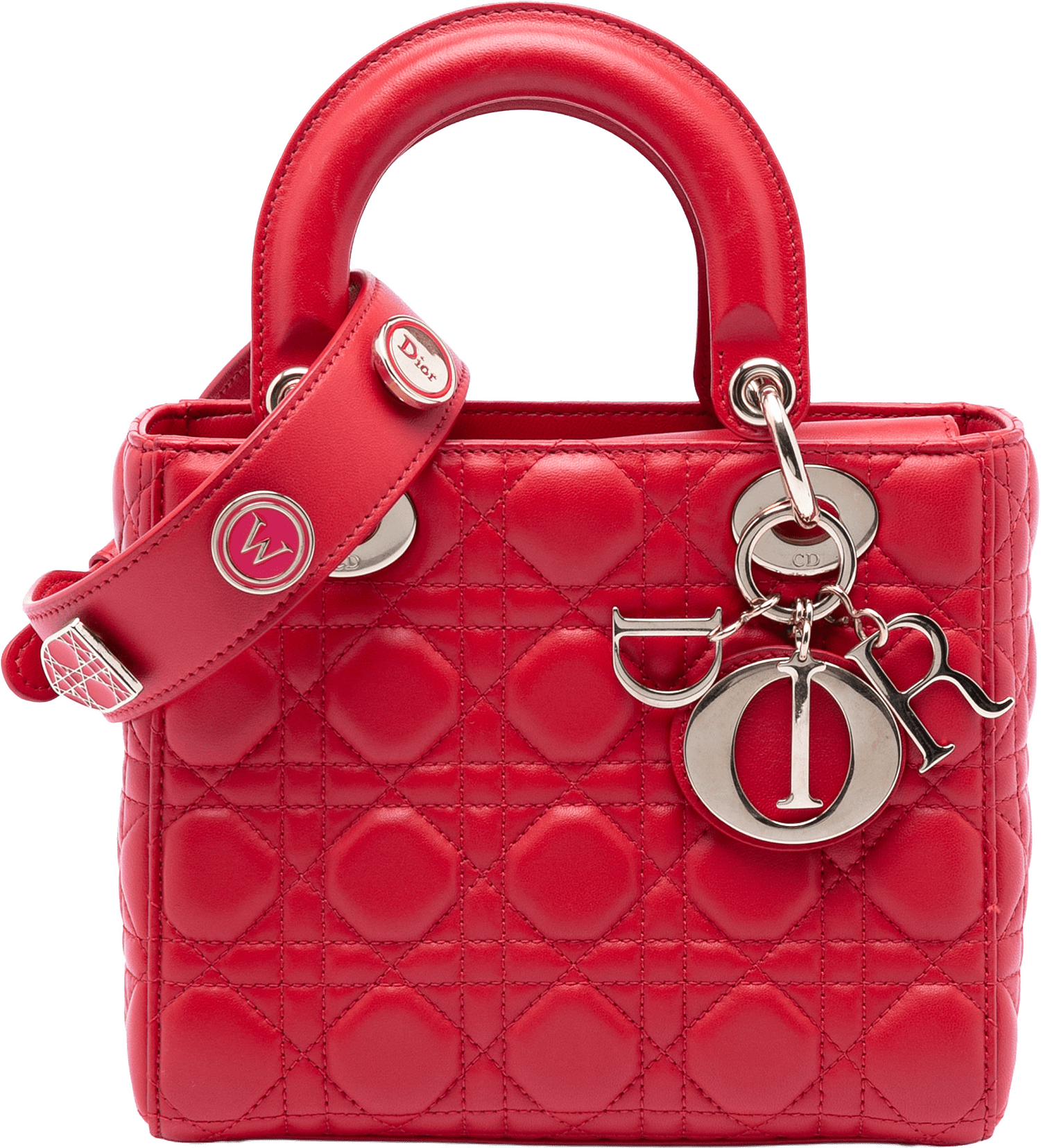 Dior Small Lambskin Cannage Myabcdior Lady Dior, från Luxclusif, i färgen red.