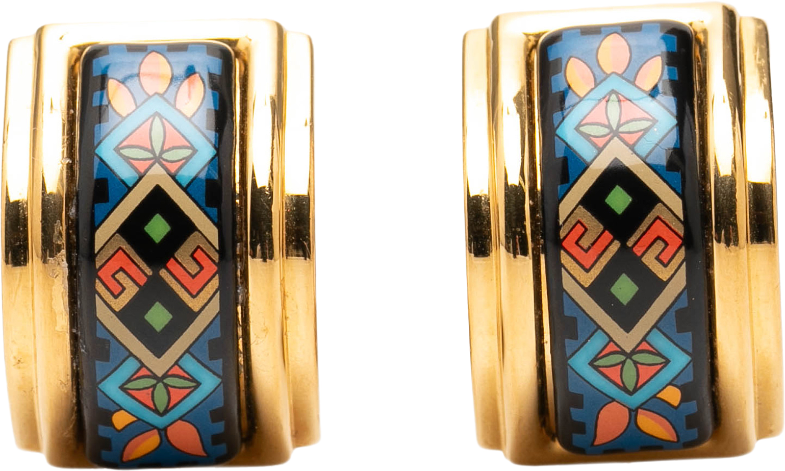 Hermès Gold Plated Enamel Cloisonne Clip On Earrings, från Luxclusif, i färgen blå.