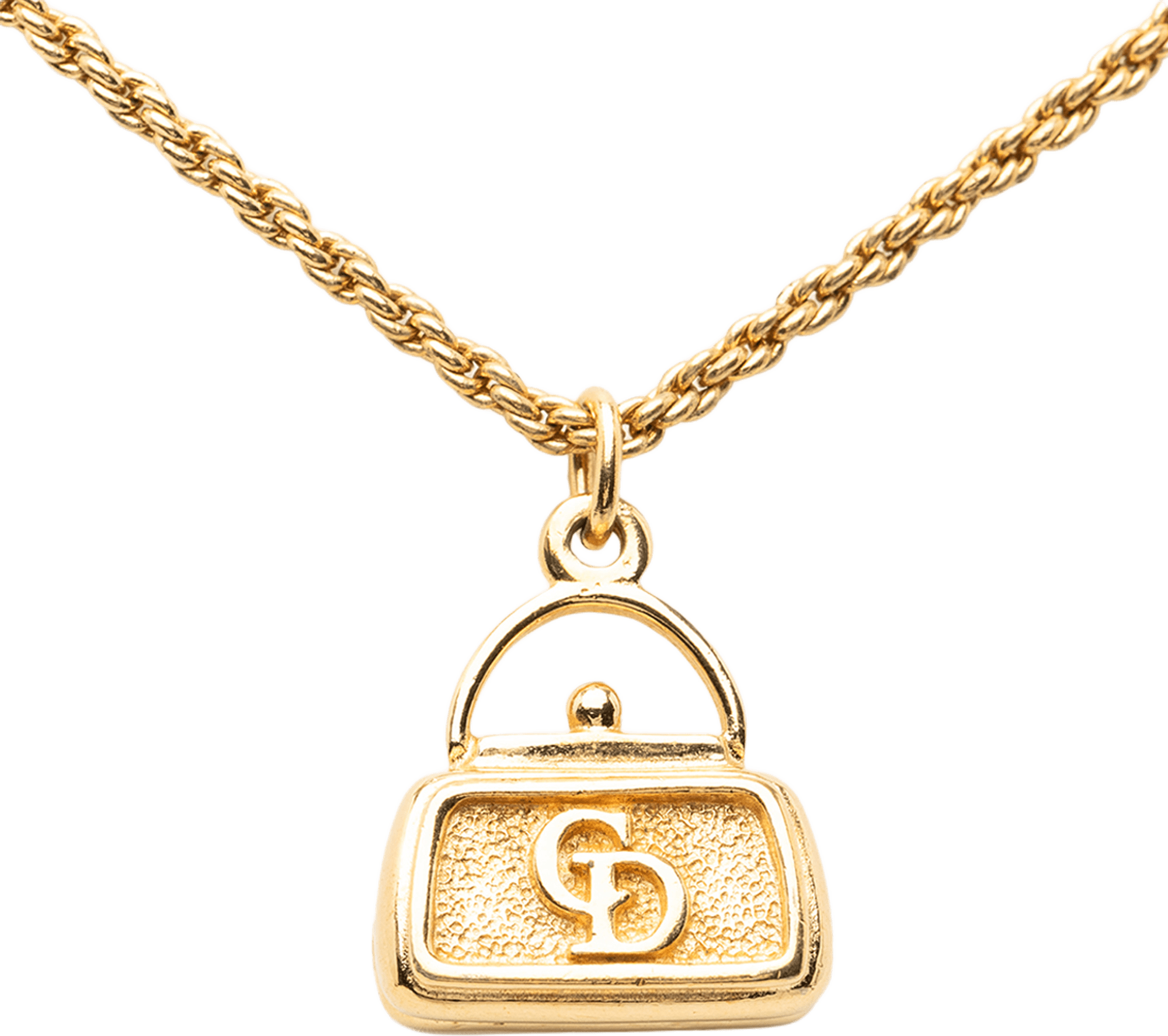 Dior Gold Plated Cd Logo Bag Pendant Necklace, från Luxclusif, i färgen gold.