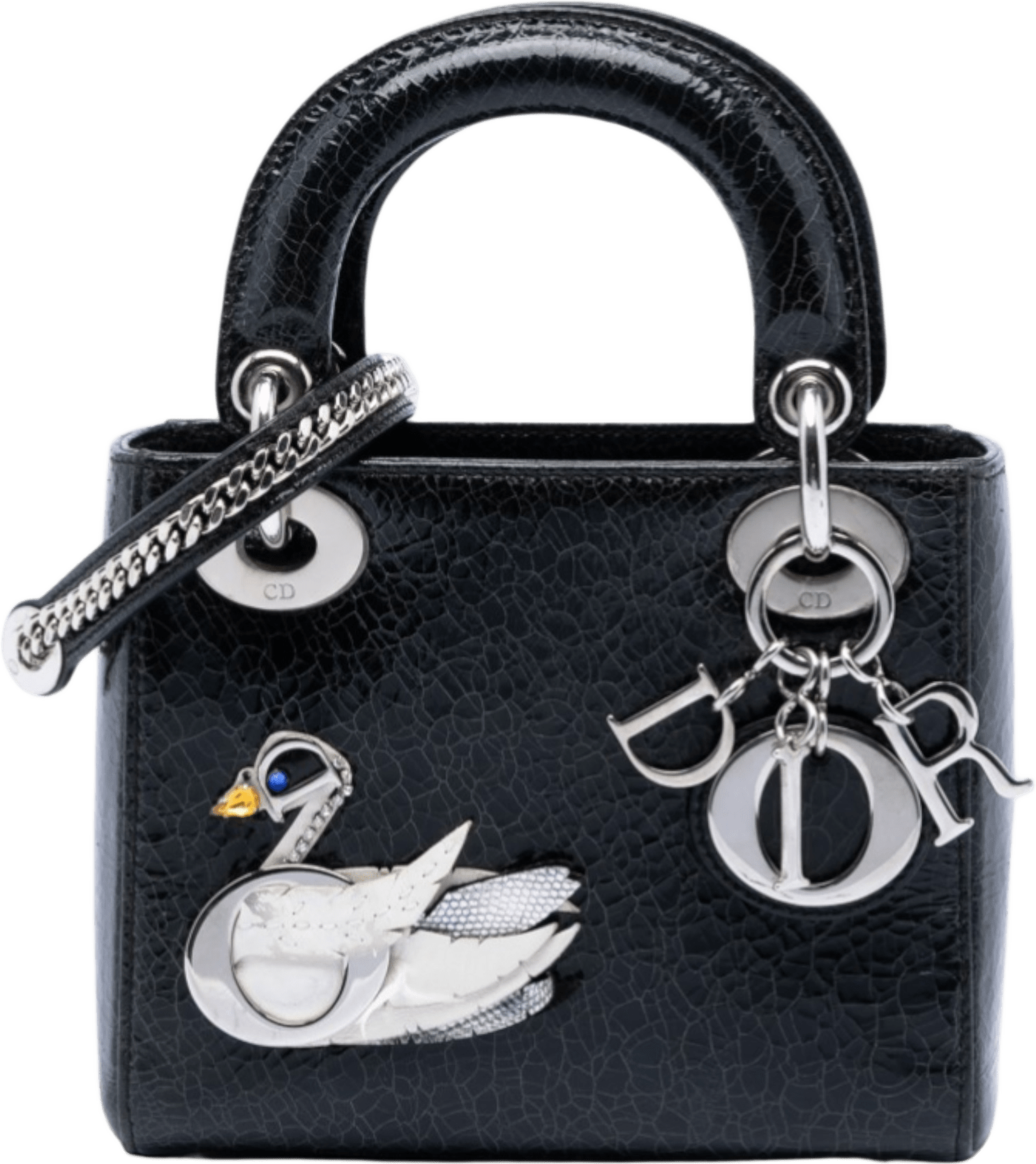 Dior Mini Deerskin Ceramic Effect Jeweled Swan Lady Dior, från Luxclusif, i färgen black.