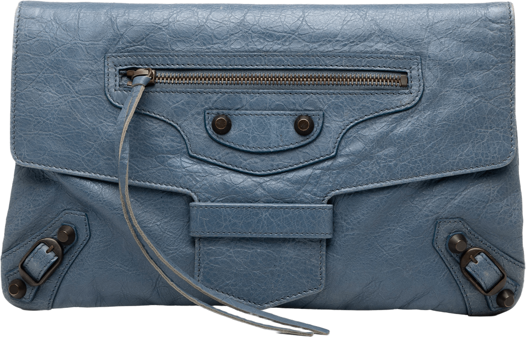 Balenciaga Lambskin Motocross Classic City Clutch, från Luxclusif, i färgen blue.