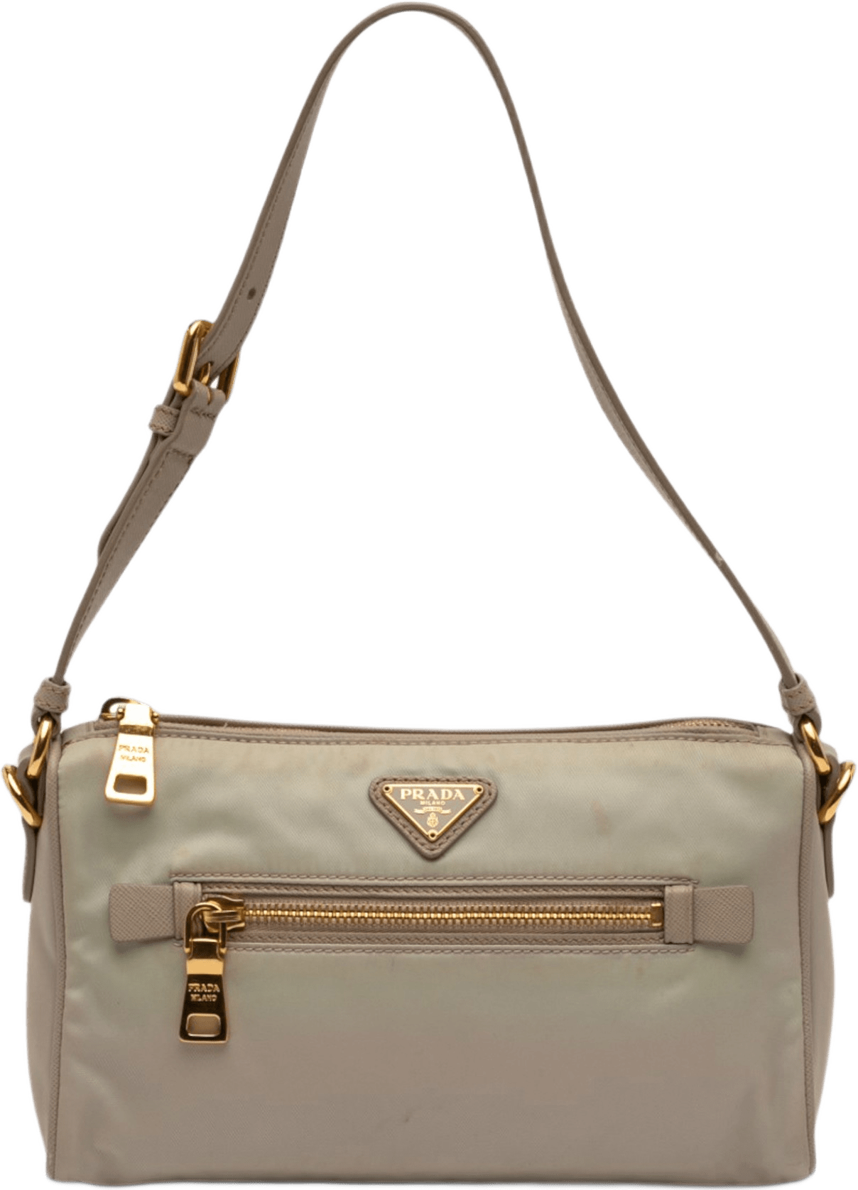 Prada Saffiano Trimmed Tessuto Pocket Shoulder Bag, från Luxclusif, i färgen beige.