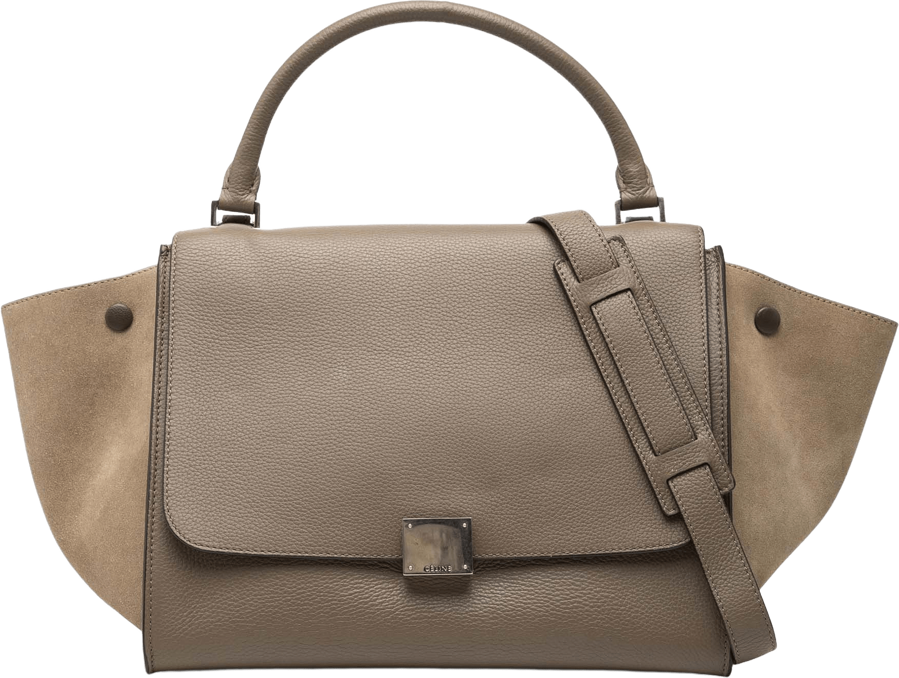 Celine Medium Bicolor Calfskin And Suede Trapeze Satchel, från Luxclusif, i färgen light brown.