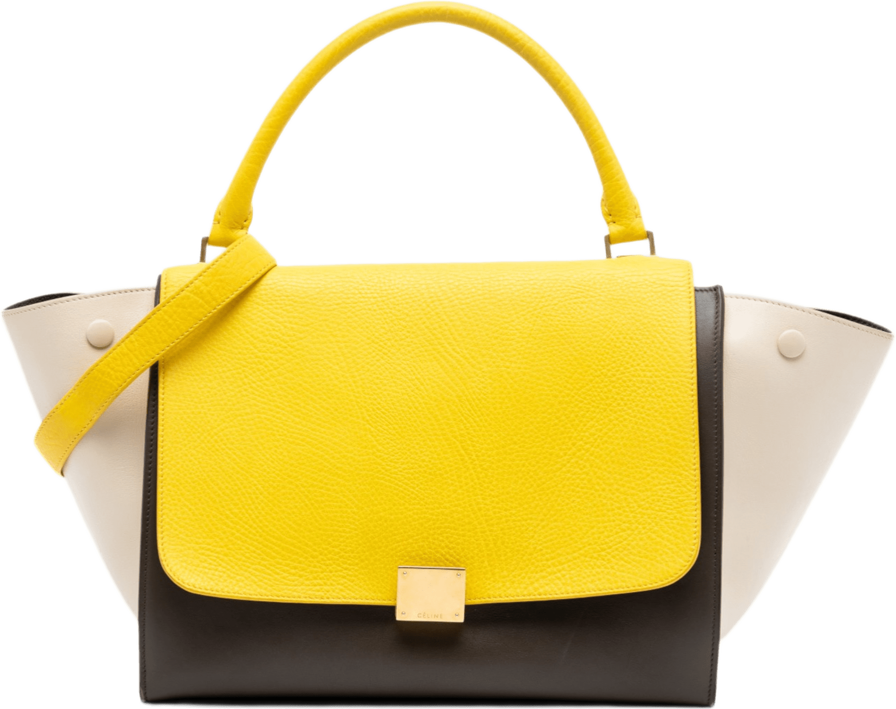 Celine Small Tricolor Leather Trapeze Satchel, från Luxclusif, i färgen brun.