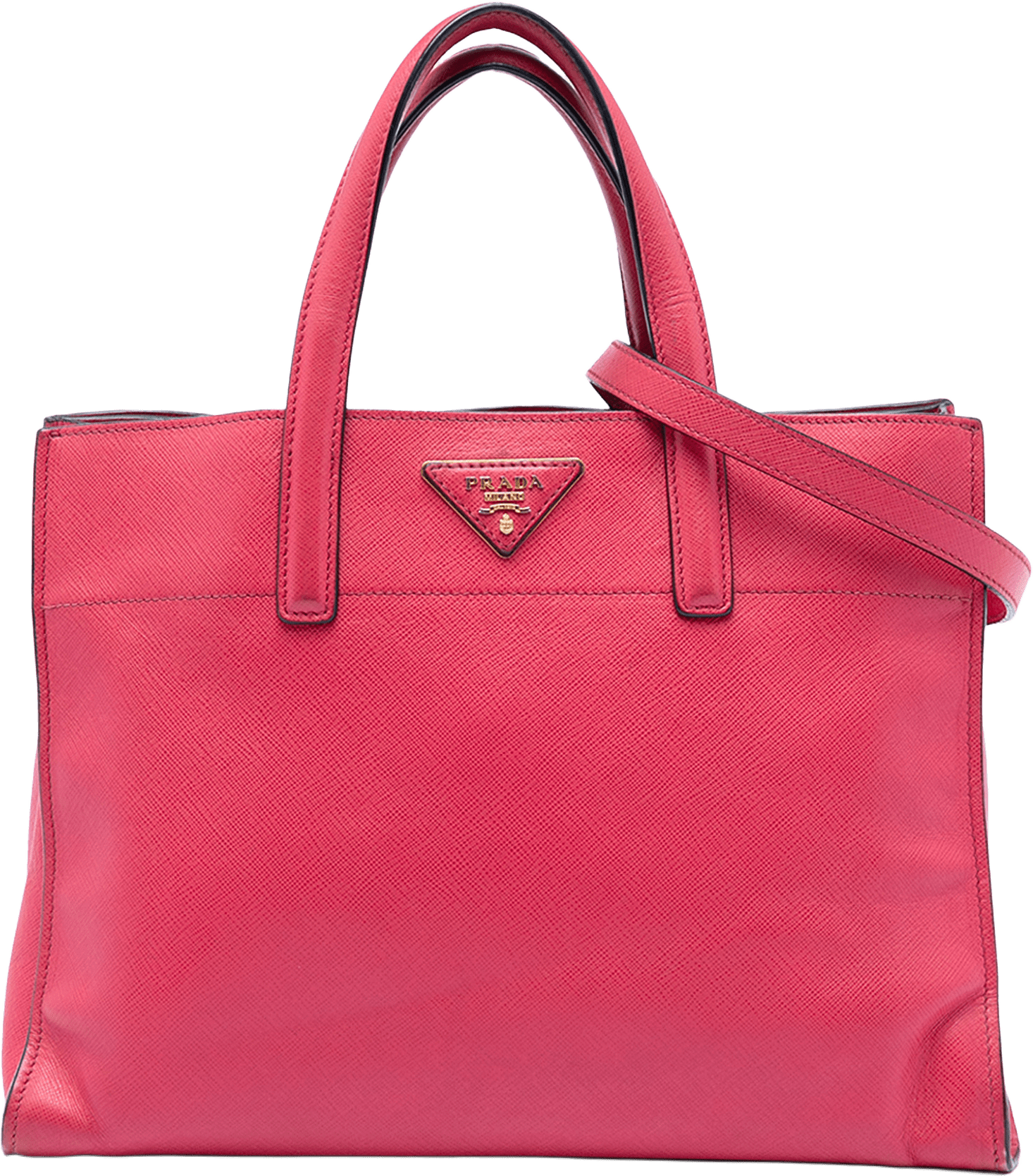 Prada Saffiano Soft Triple Pocket Tote, från Luxclusif, i färgen pink.
