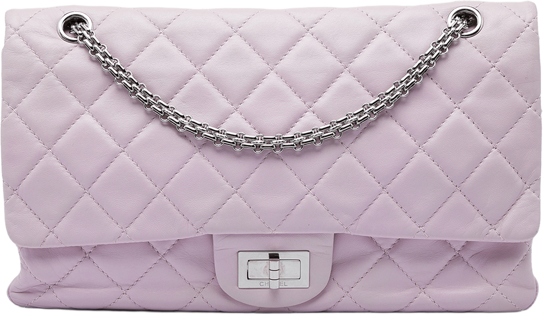 Chanel Quilted Lambskin Reissue 2.55 Double Flap 227, från Luxclusif, i färgen purpur.
