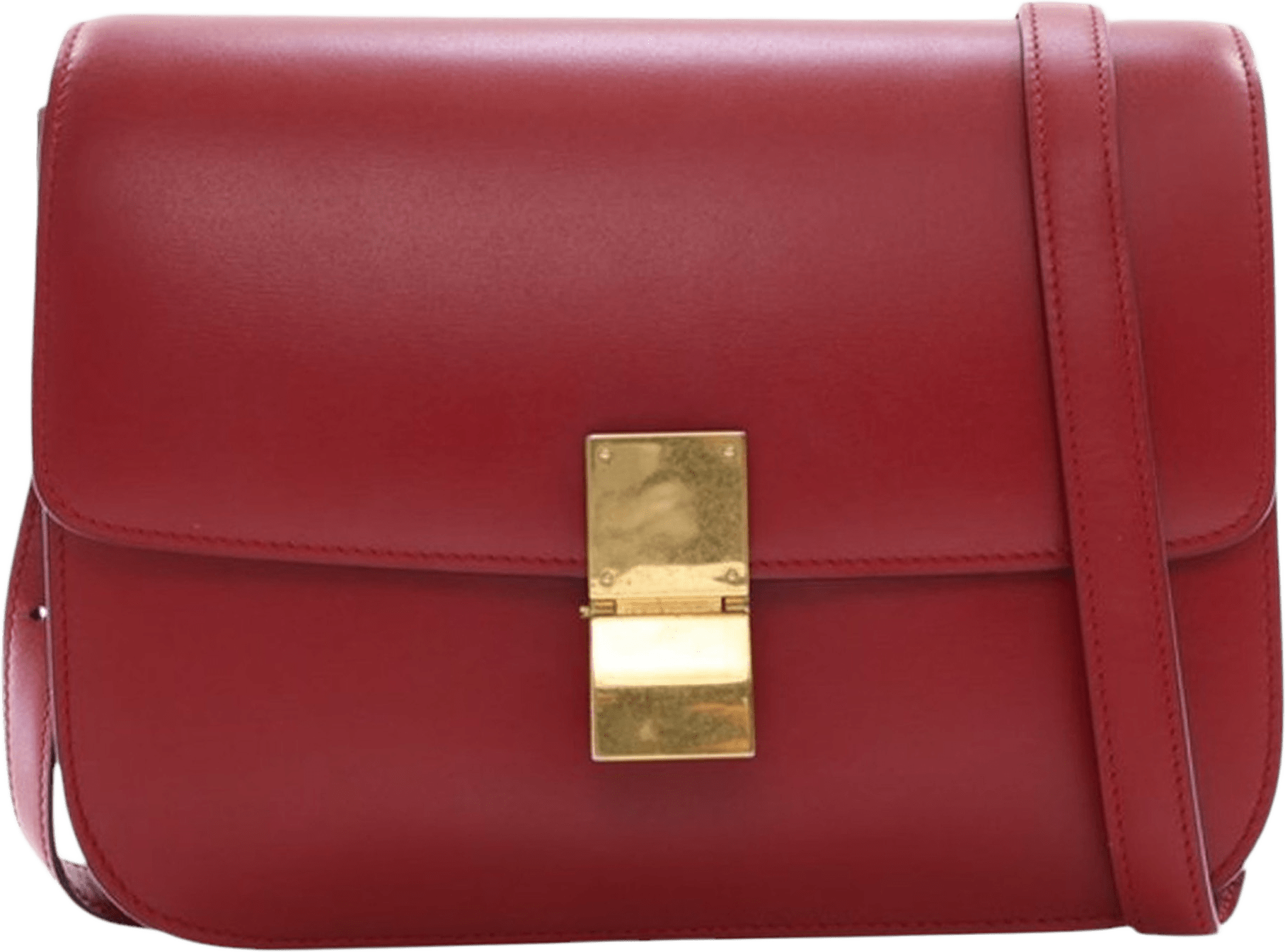 Celine Medium Calfskin Classic Box, från Luxclusif, i färgen red.