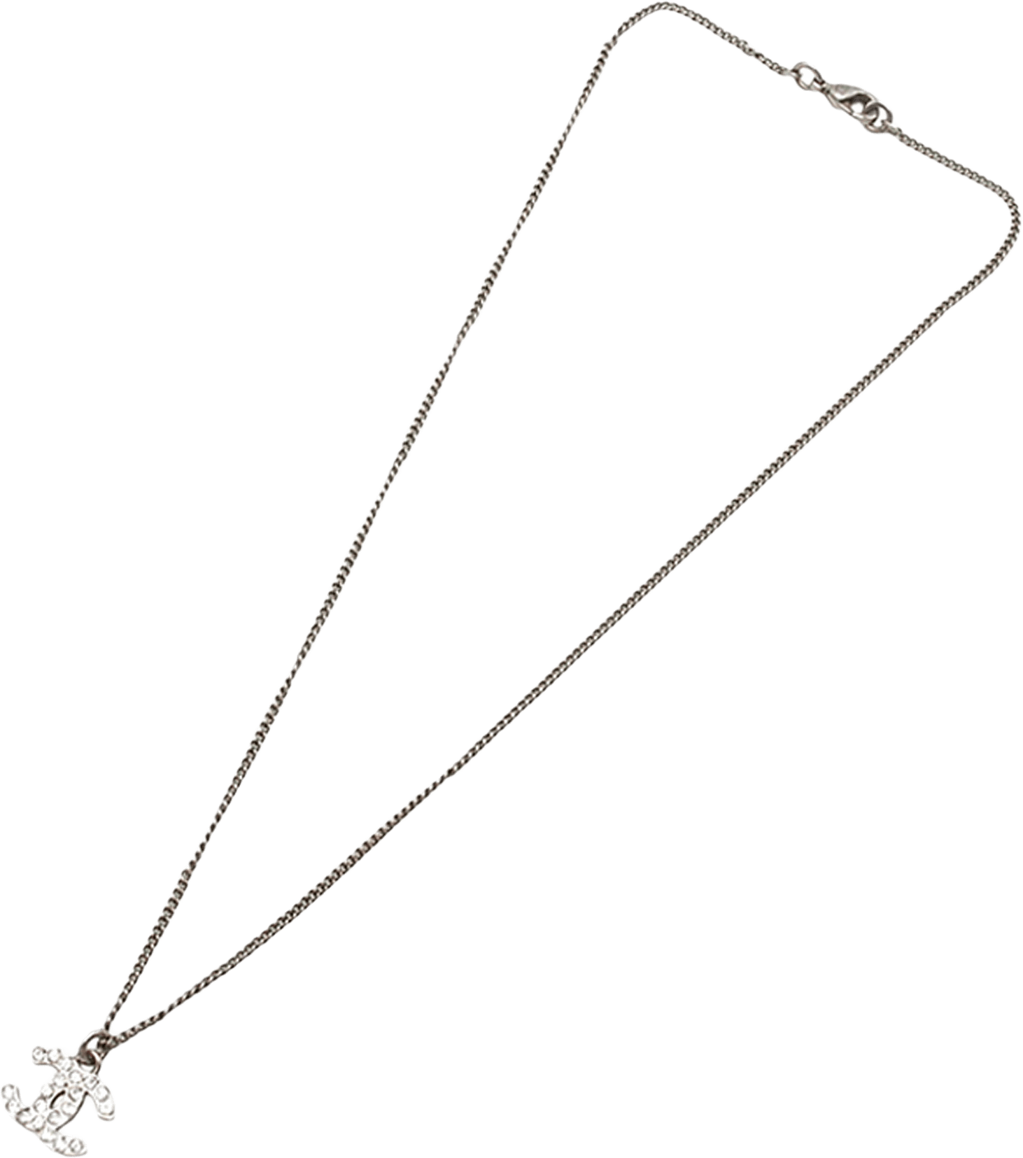 Chanel Cc Silver Plated Rhinestone Pendant Necklace, från Luxclusif, i färgen silver.